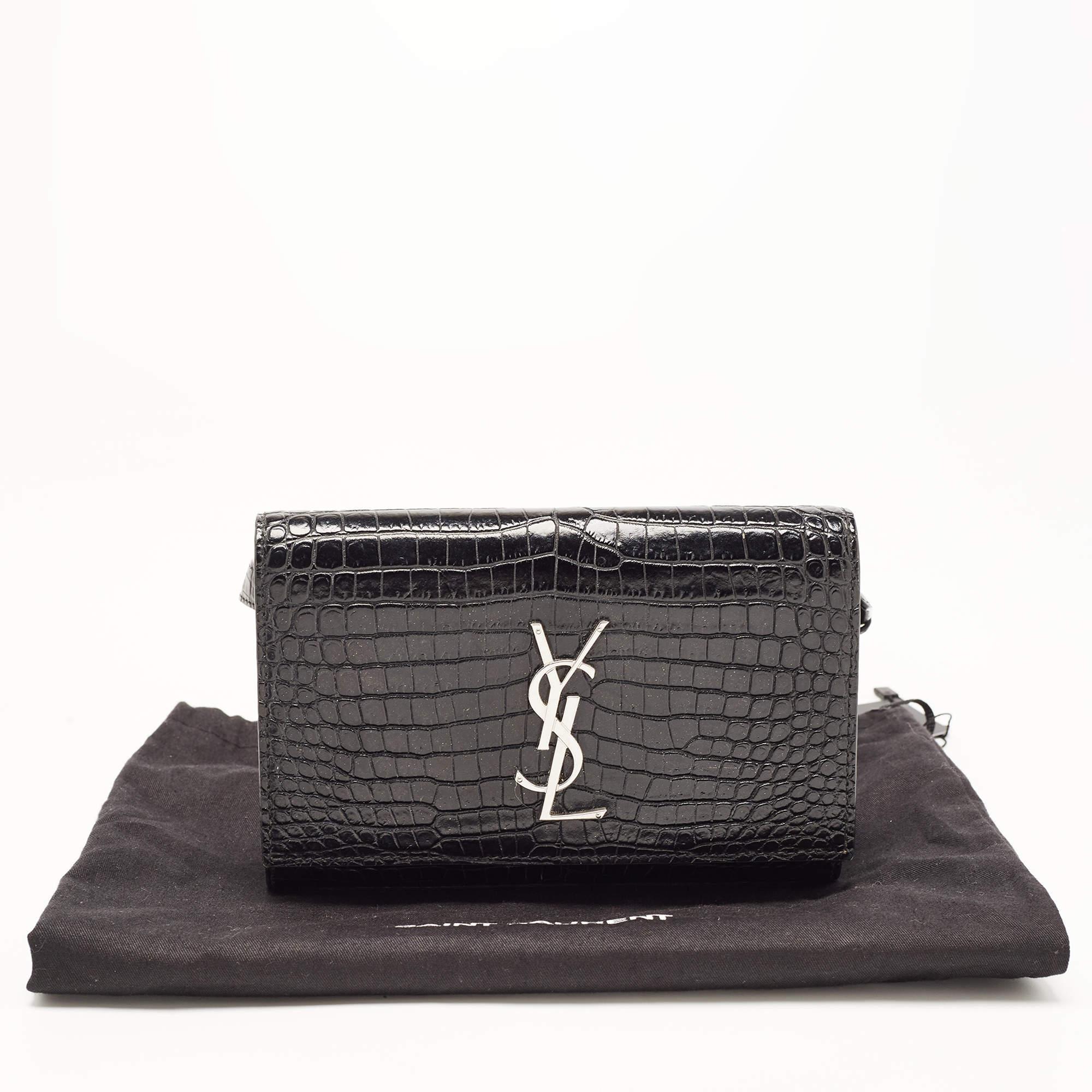 Saint Laurent Black Croc Embossed Leather Kate Belt Bag 12