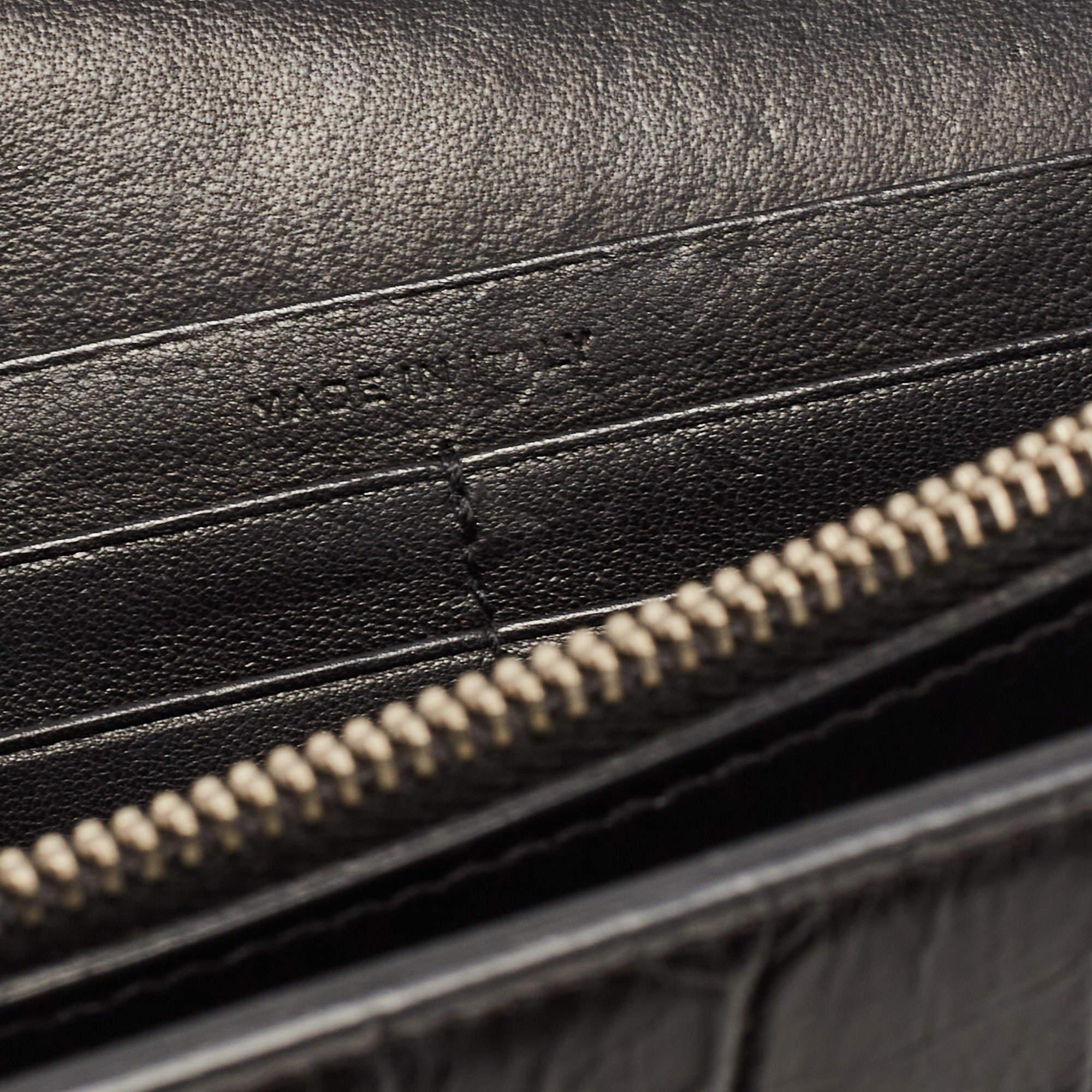 Saint Laurent Black Croc Embossed Leather Kate Clutch For Sale 6
