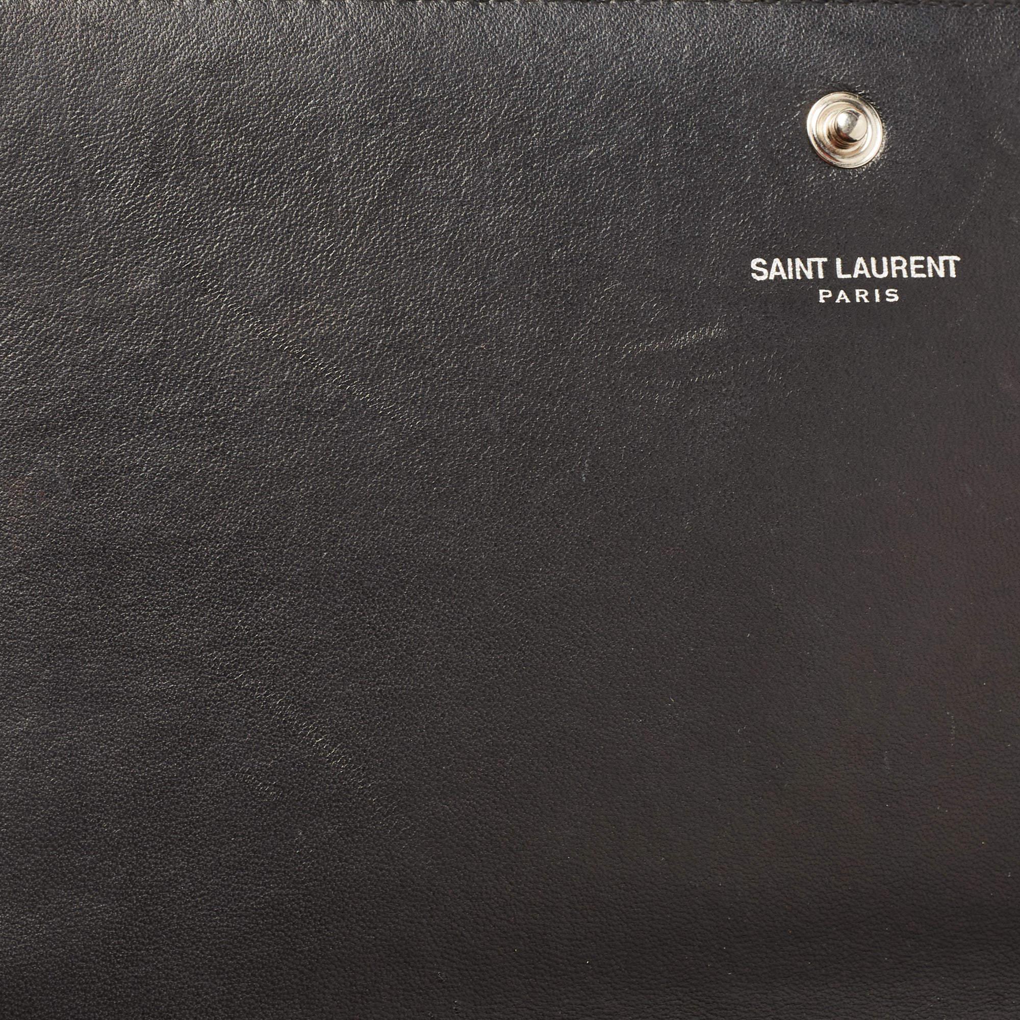 Saint Laurent Black Croc Embossed Leather Kate Clutch For Sale 11