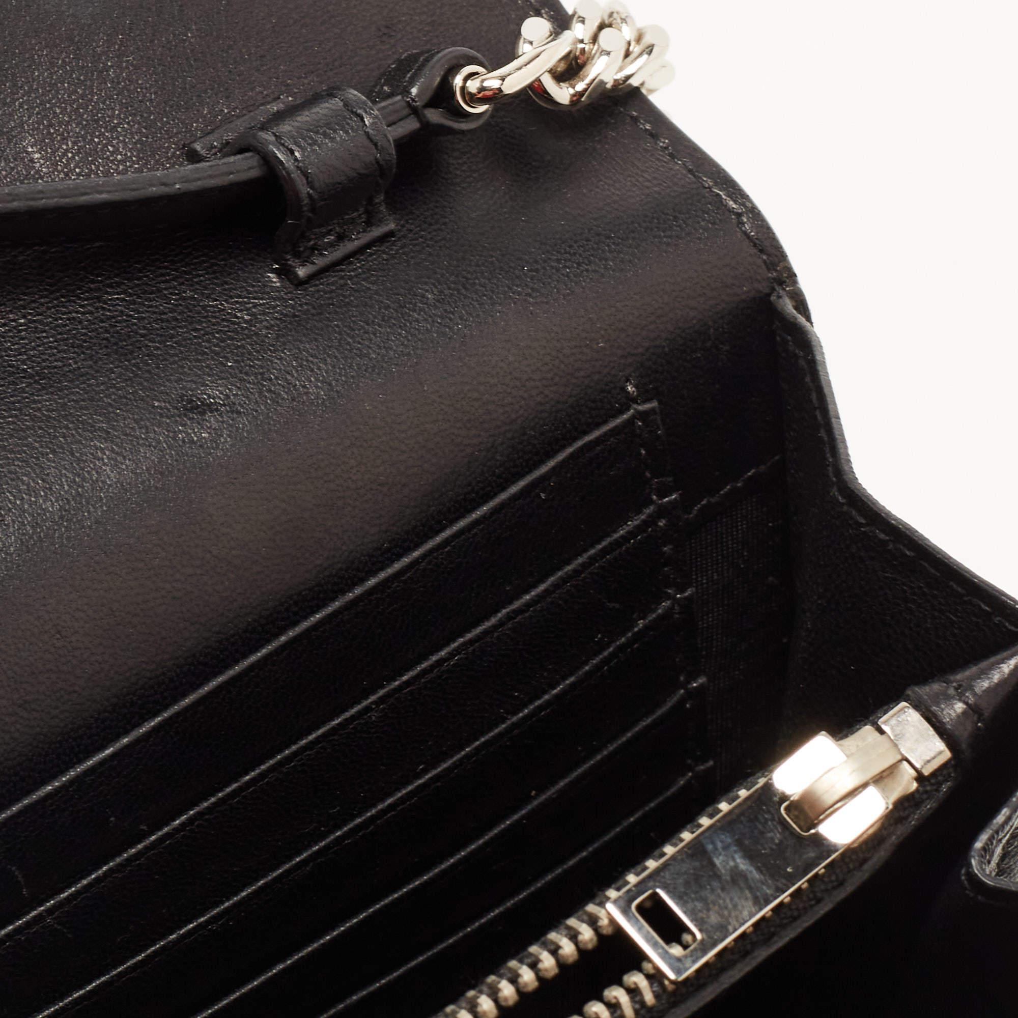 Saint Laurent Black Croc Embossed Leather Kate Clutch For Sale 4