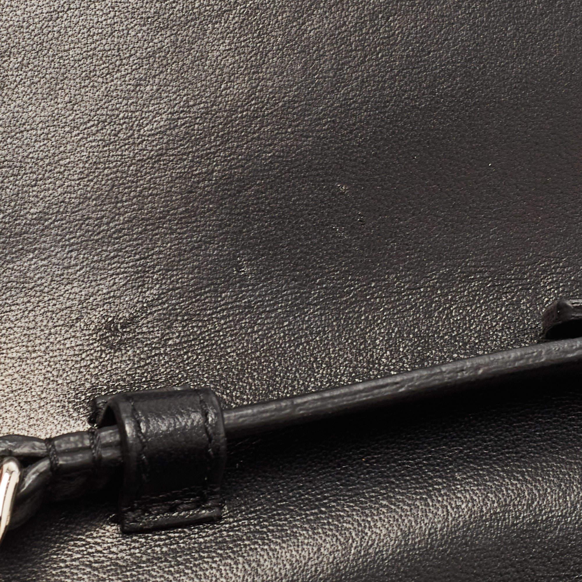 Saint Laurent Black Croc Embossed Leather Kate Clutch For Sale 5