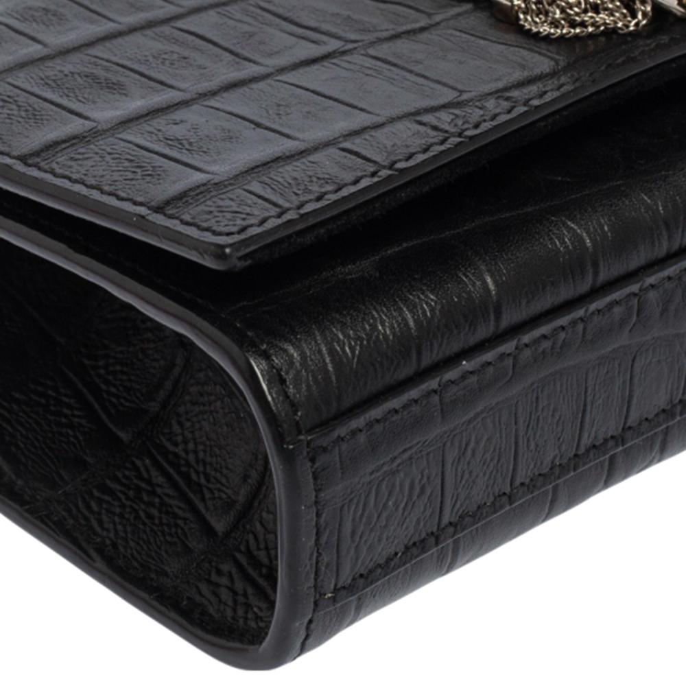 Saint Laurent Black Croc Embossed Leather Kate Shoulder Bag 3