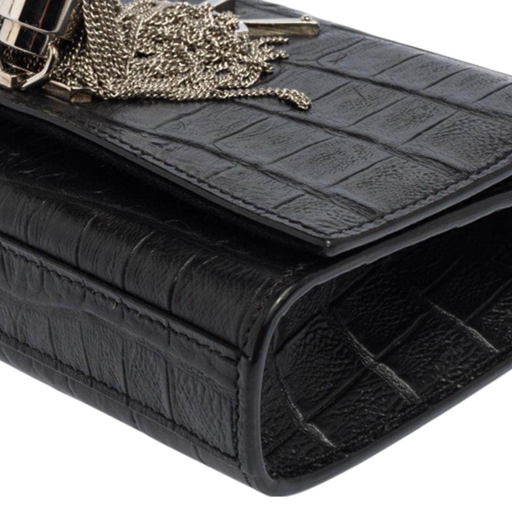 Saint Laurent Black Croc Embossed Leather Kate Shoulder Bag 4