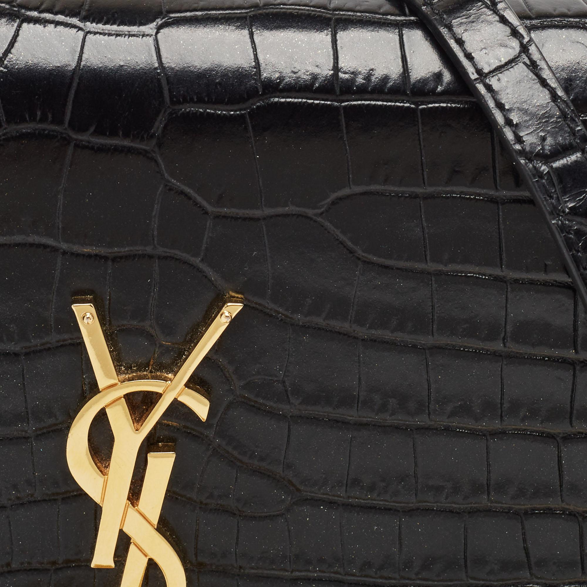 Saint Laurent Black Croc Embossed Leather Kate Tassel Chain Wallet 9