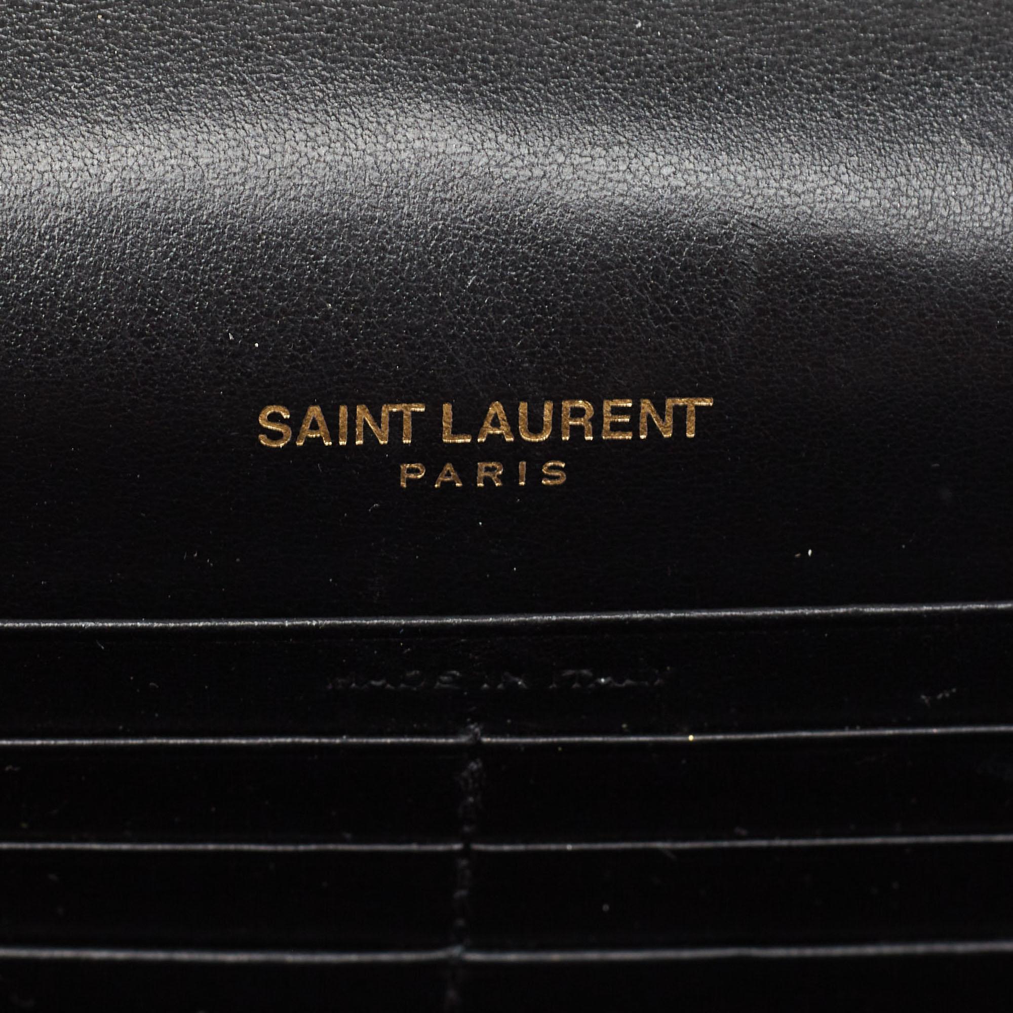 Saint Laurent Black Croc Embossed Leather Kate Tassel Chain Wallet 2