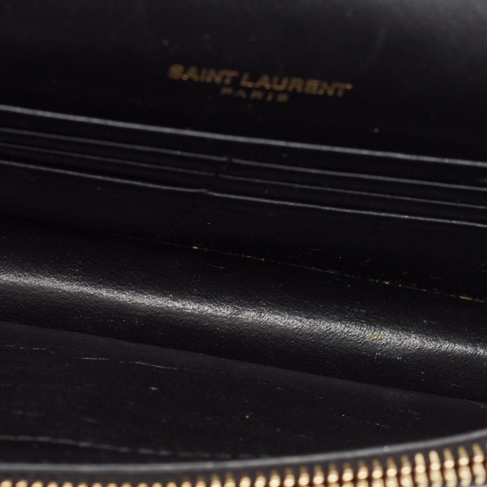 Saint Laurent Black Croc Embossed Leather Kate Tassel Chain Wallet 3