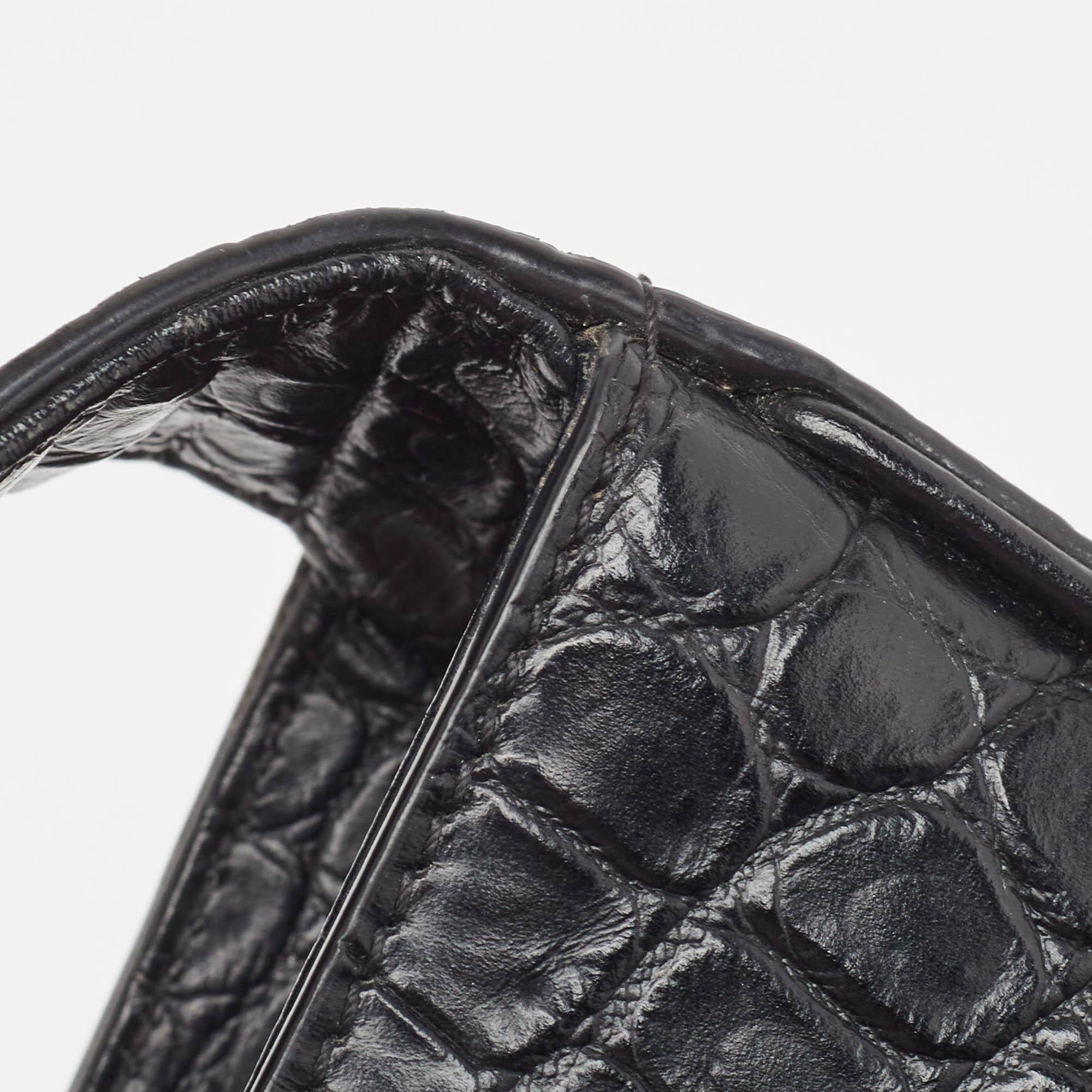 Saint Laurent Black Croc Embossed Leather Le 5 À 7 Hobo For Sale 5