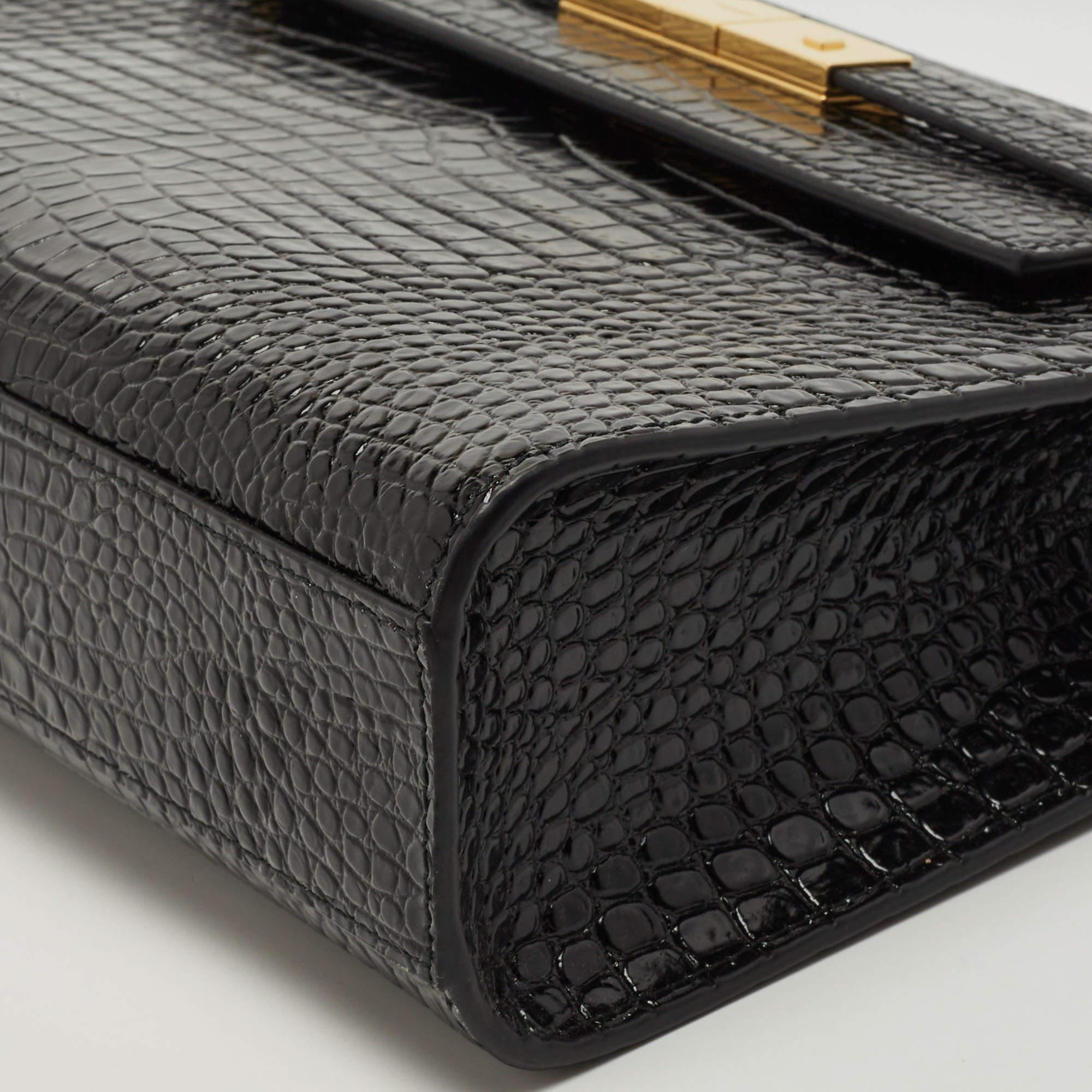 Saint Laurent Black Croc Embossed Leather Manhattan Shoulder Bag 6