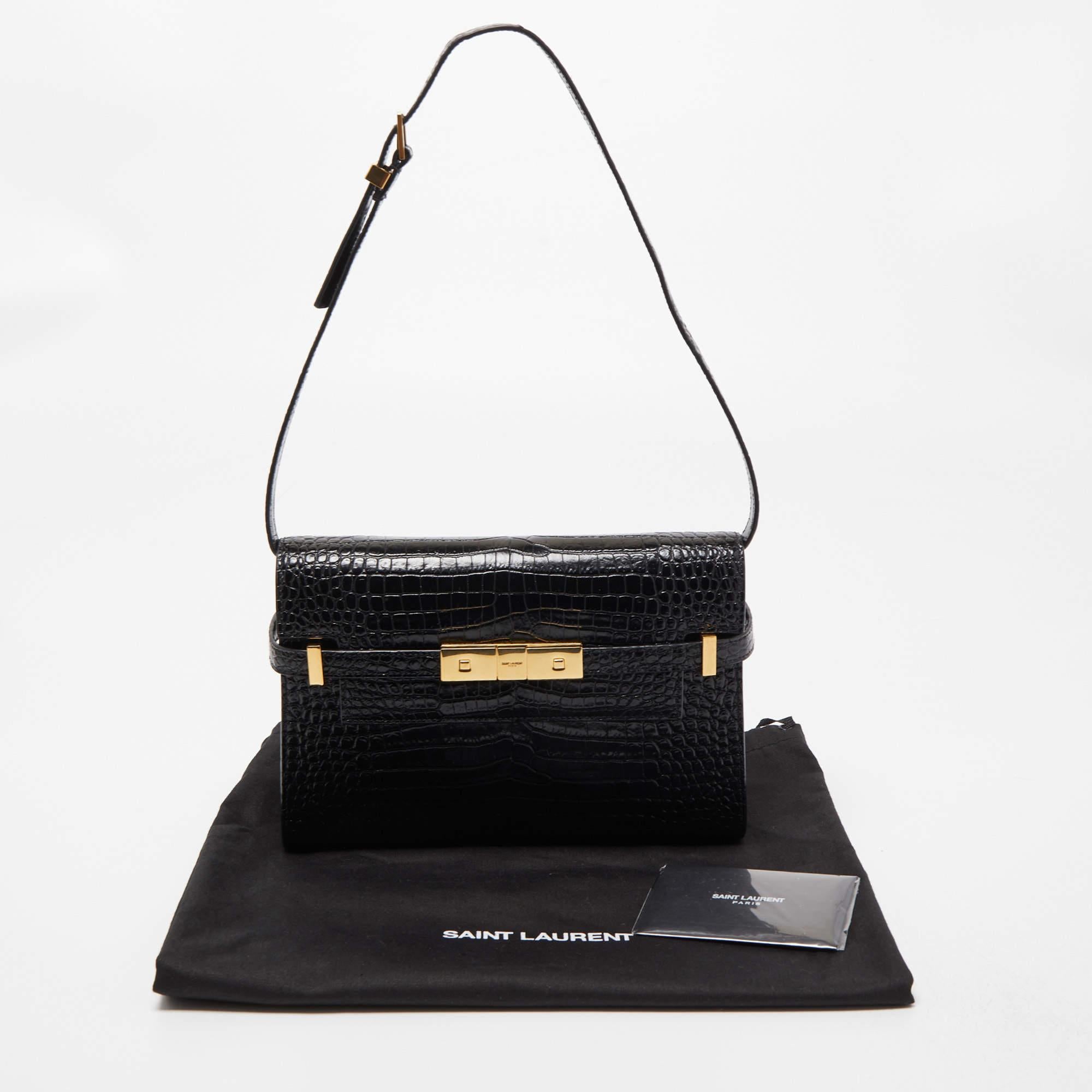 Saint Laurent Black Croc Embossed Leather Manhattan Shoulder Bag 7