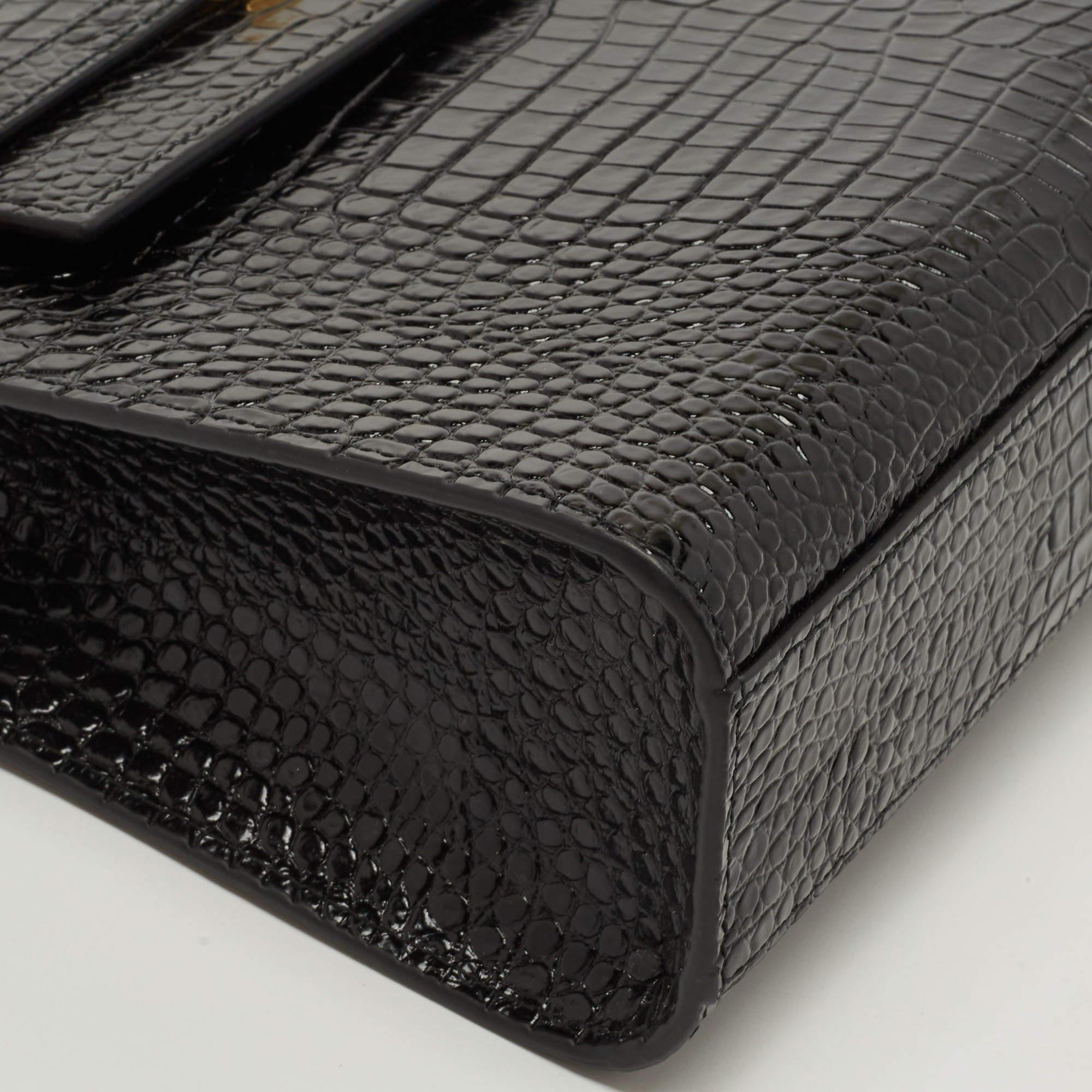 Saint Laurent Black Croc Embossed Leather Manhattan Shoulder Bag 7