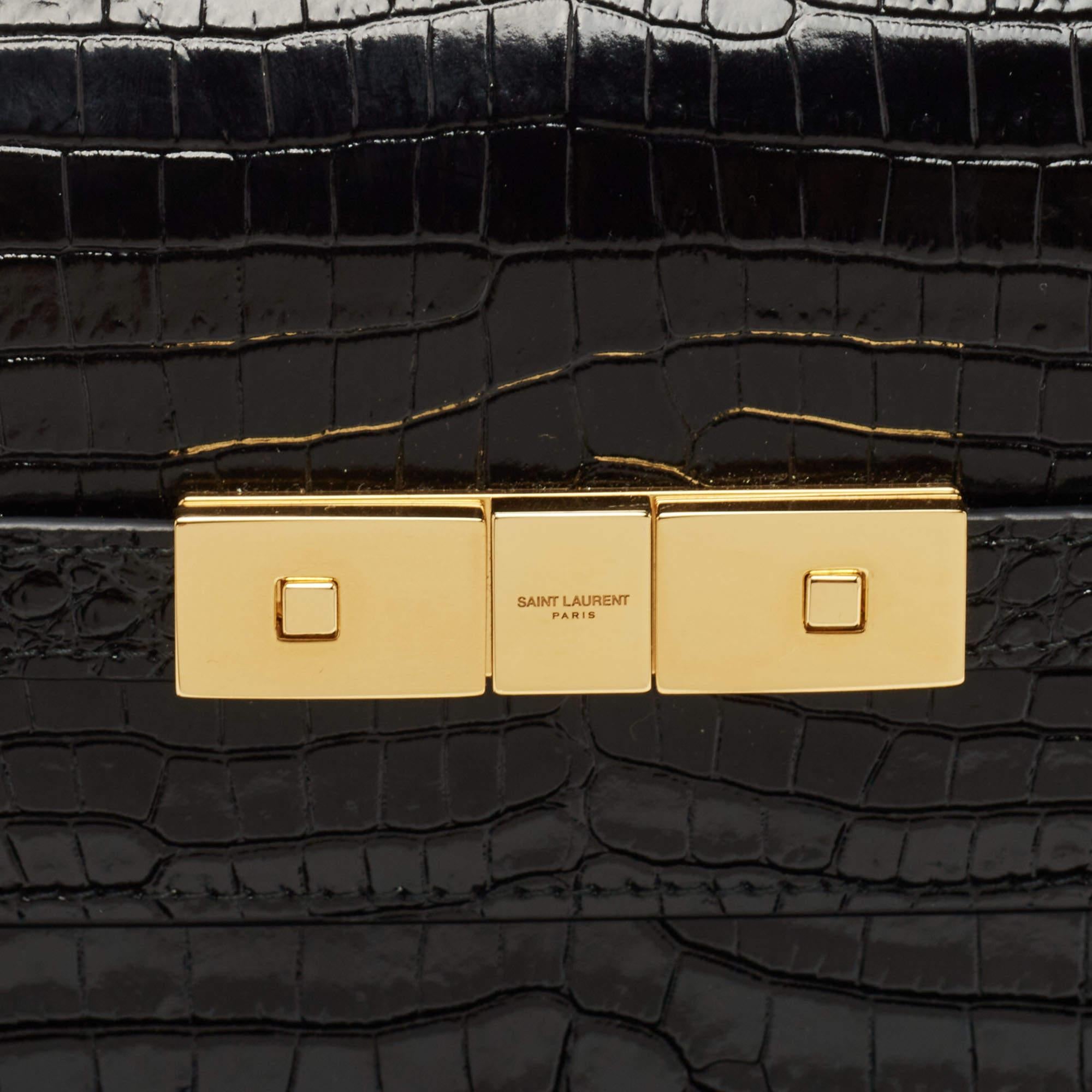 Saint Laurent Black Croc Embossed Leather Manhattan Shoulder Bag 9