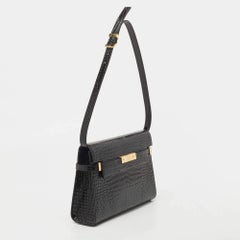 Saint Laurent Black Croc Embossed Leather Manhattan Shoulder Bag