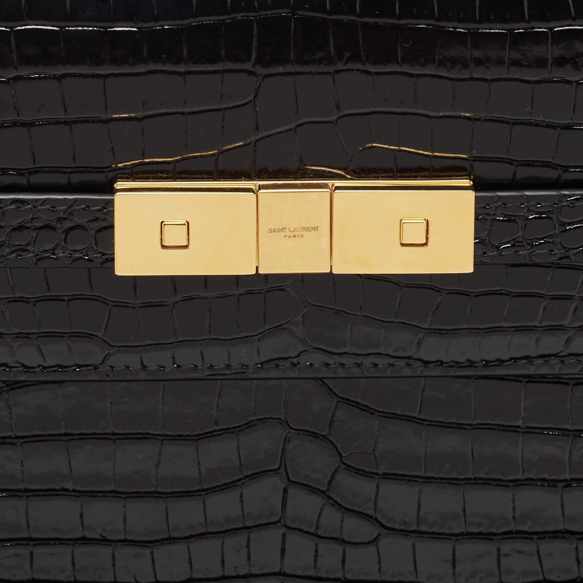 Saint Laurent Black Croc Embossed Leather Manhattan Shoulder Bag 1