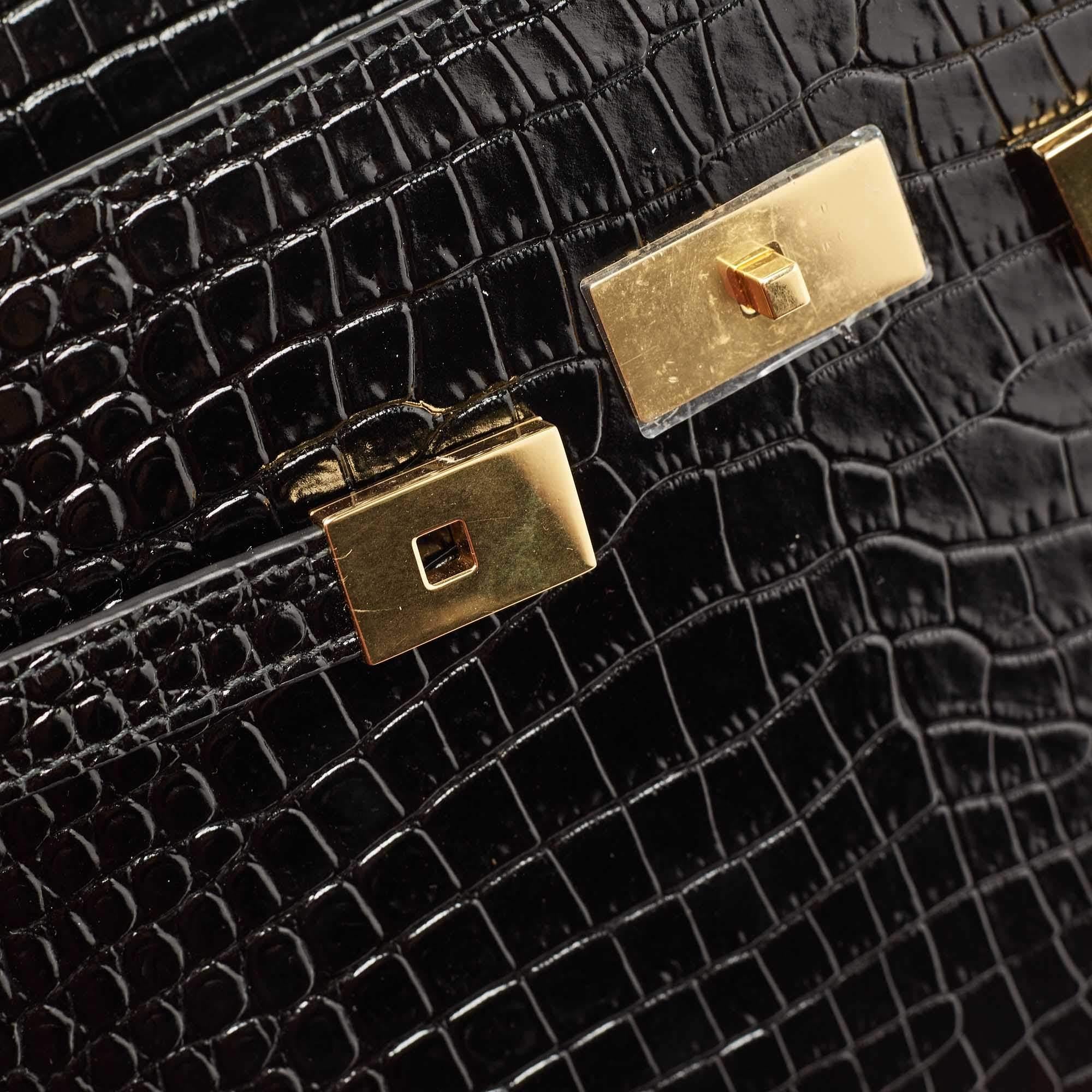 Saint Laurent Black Croc Embossed Leather Manhattan Shoulder Bag 2