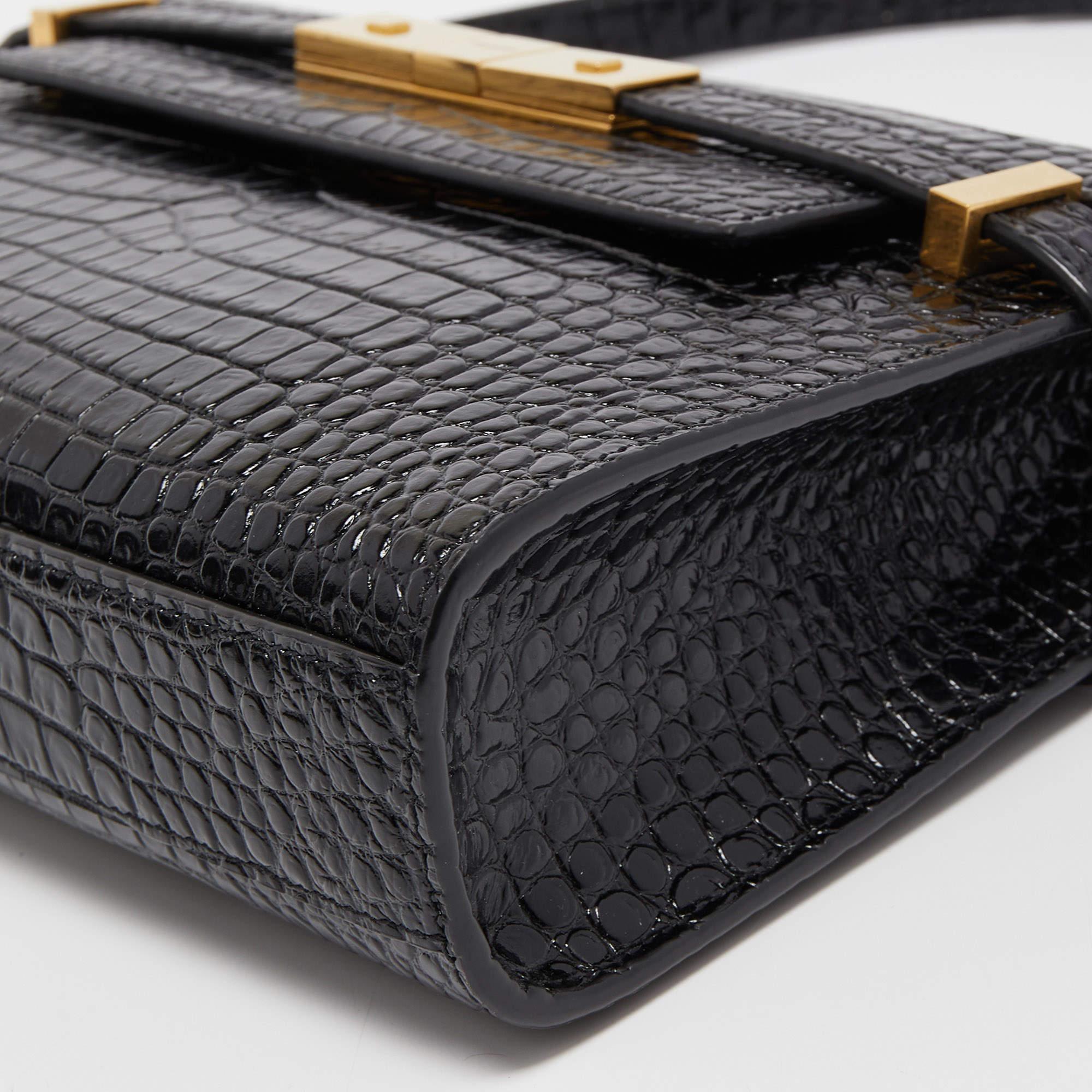 Saint Laurent Black Croc Embossed Leather Manhattan Shoulder Bag 3