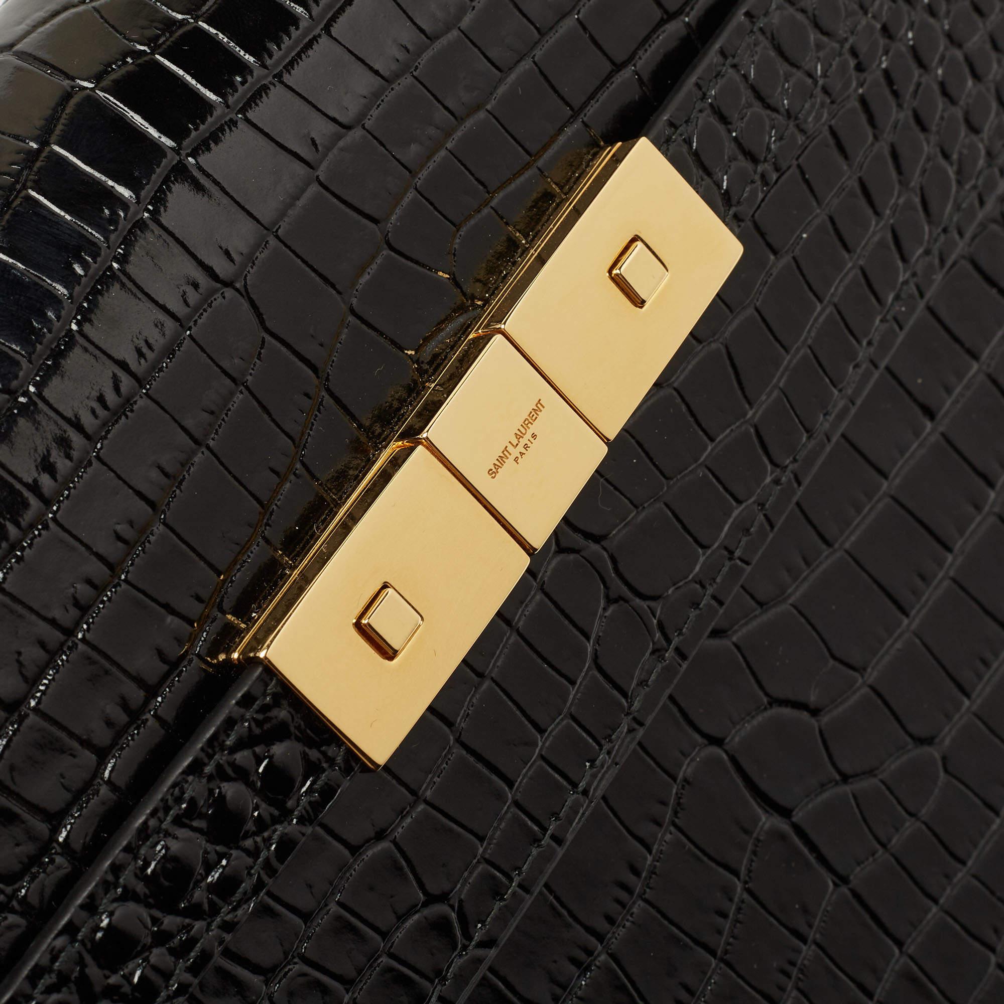 Saint Laurent Black Croc Embossed Leather Manhattan Shoulder Bag 3