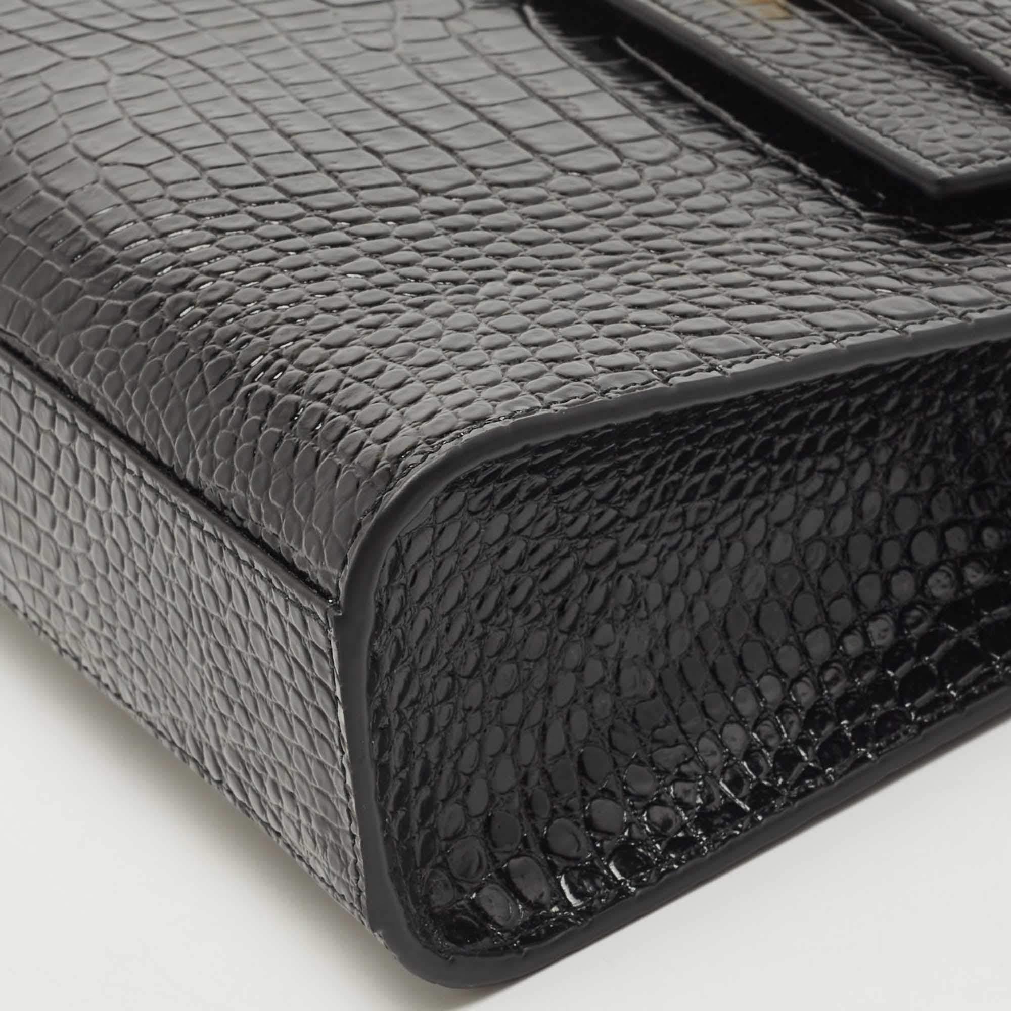 Saint Laurent Black Croc Embossed Leather Manhattan Shoulder Bag 4