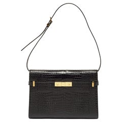 Saint Laurent Black Croc Embossed Leather Manhattan Shoulder Bag