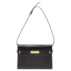 Saint Laurent Black Croc Embossed Leather Manhattan Shoulder Bag