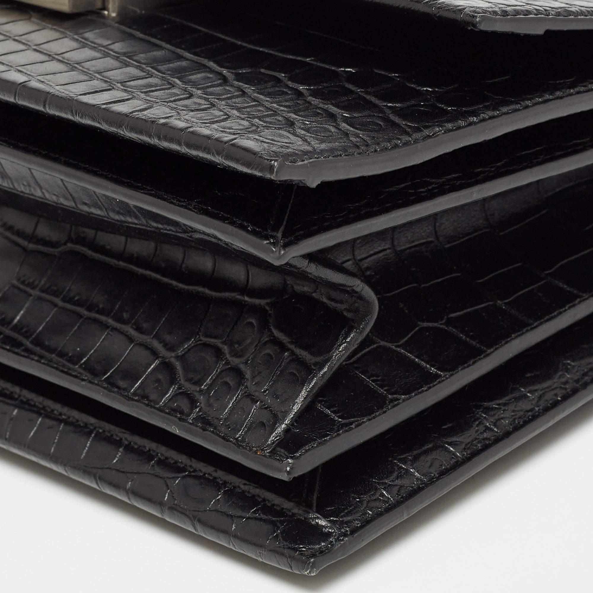 Saint Laurent Black Croc Embossed Leather Medium Babylone Top Handle Bag 9