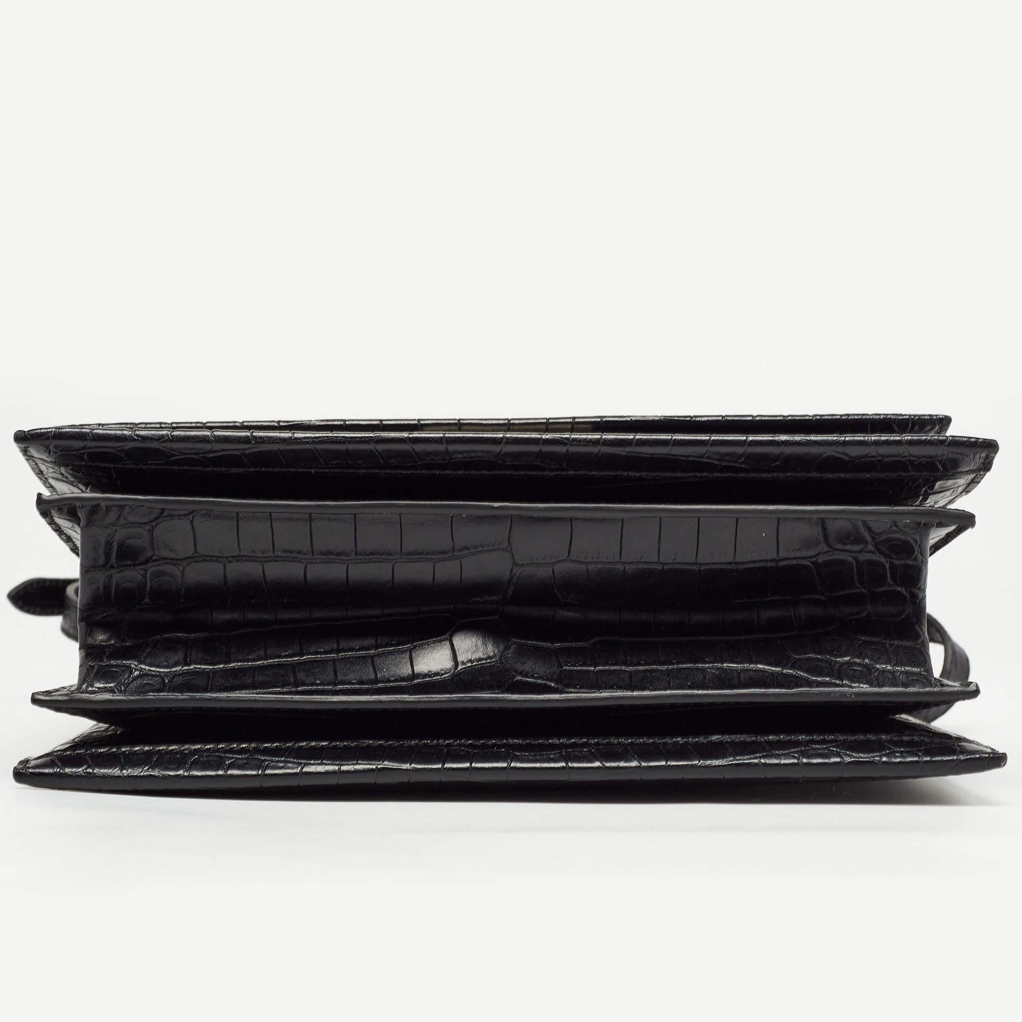 Saint Laurent Black Croc Embossed Leather Medium Babylone Top Handle Bag 10