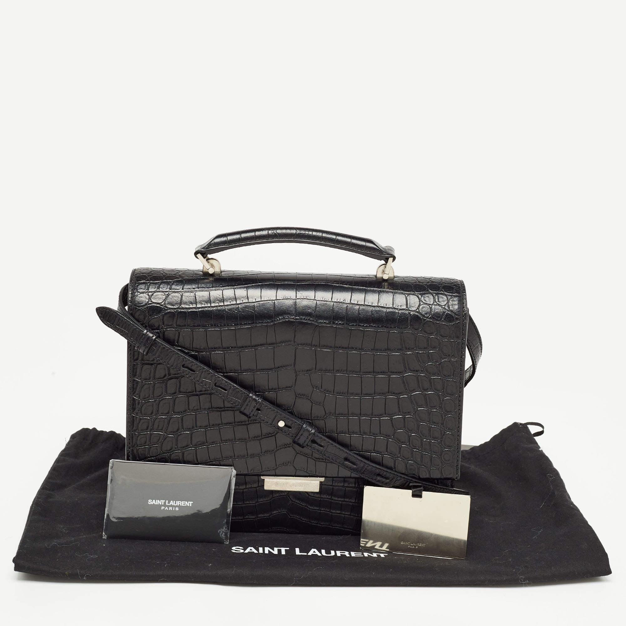 Saint Laurent Black Croc Embossed Leather Medium Babylone Top Handle Bag 11