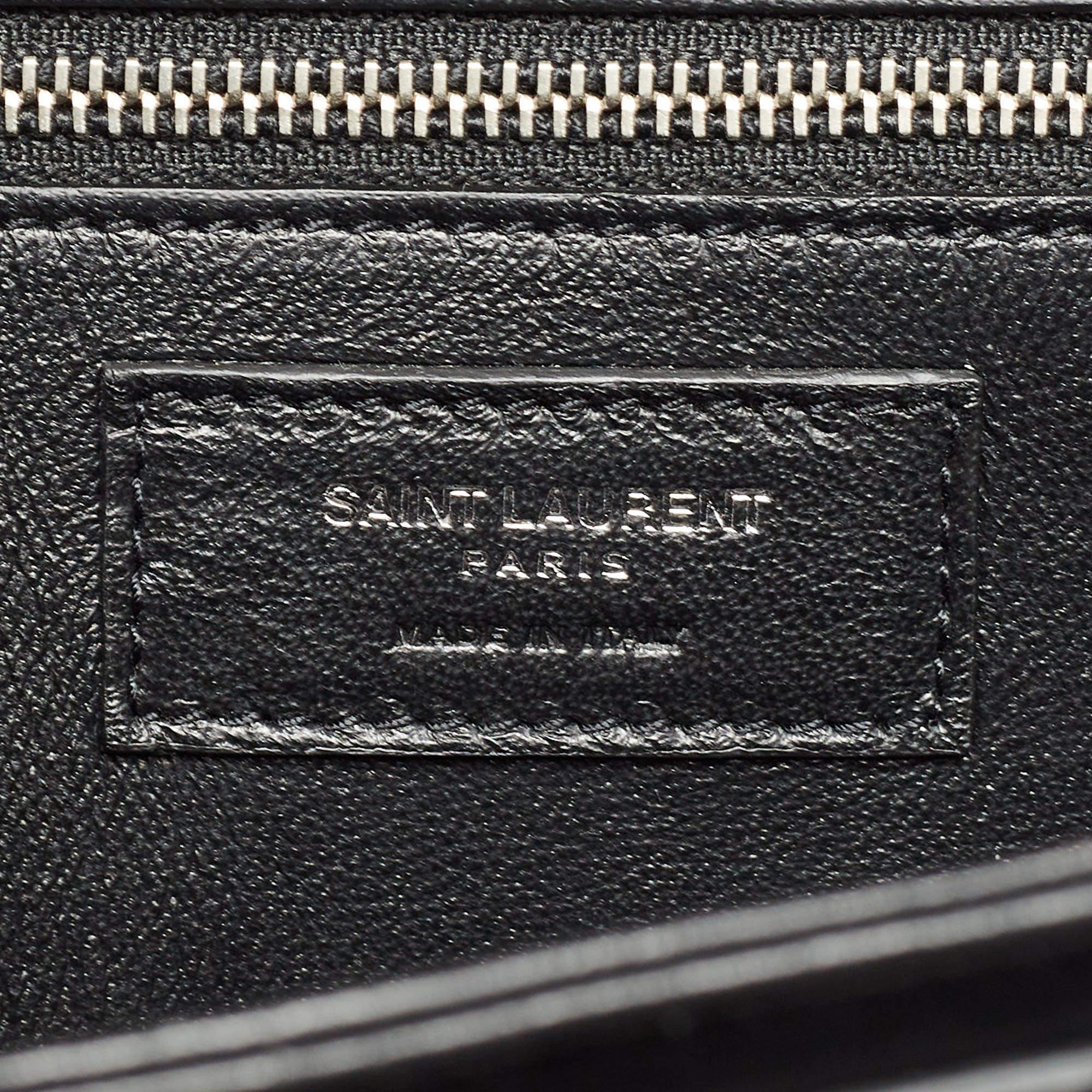 Women's Saint Laurent Black Croc Embossed Leather Medium Babylone Top Handle Bag