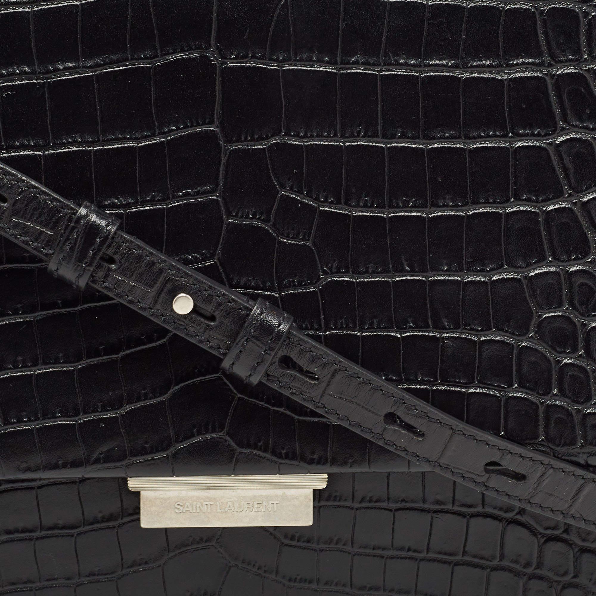 Saint Laurent Black Croc Embossed Leather Medium Babylone Top Handle Bag 3
