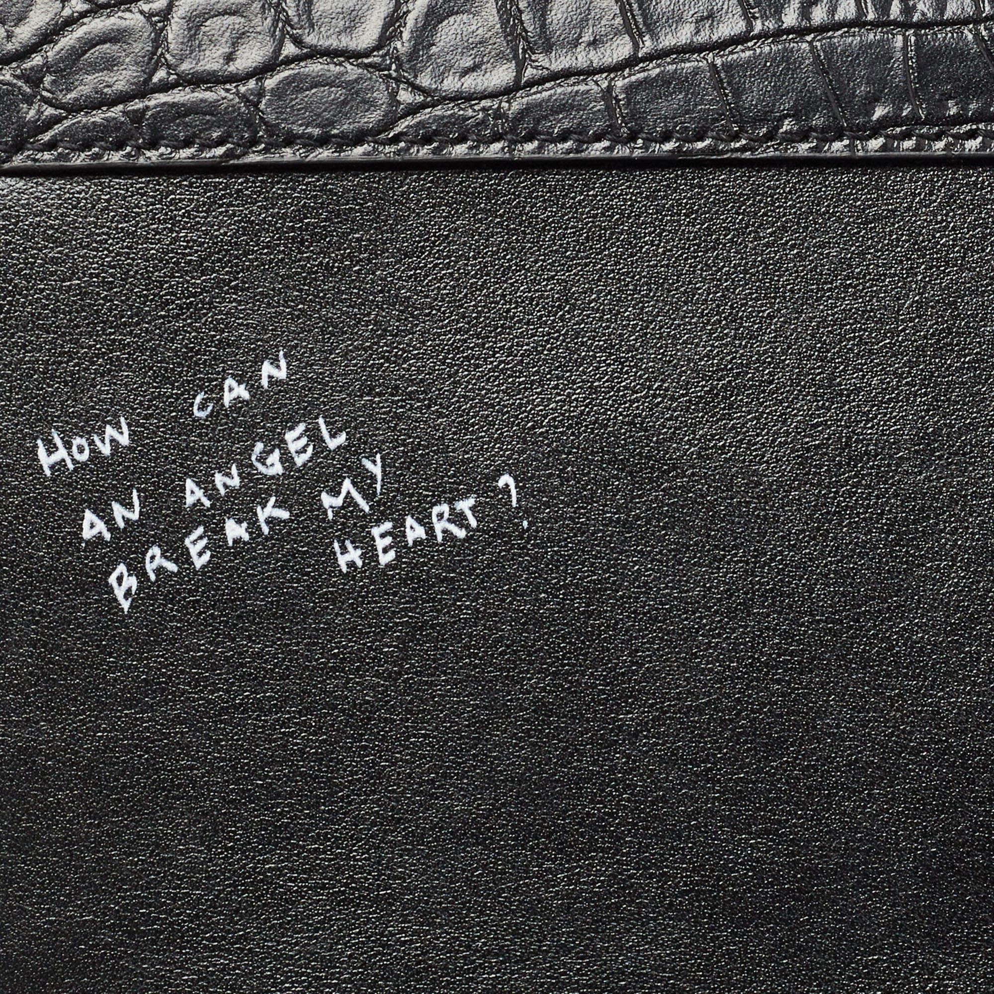 Saint Laurent Black Croc Embossed Leather Medium Babylone Top Handle Bag 4