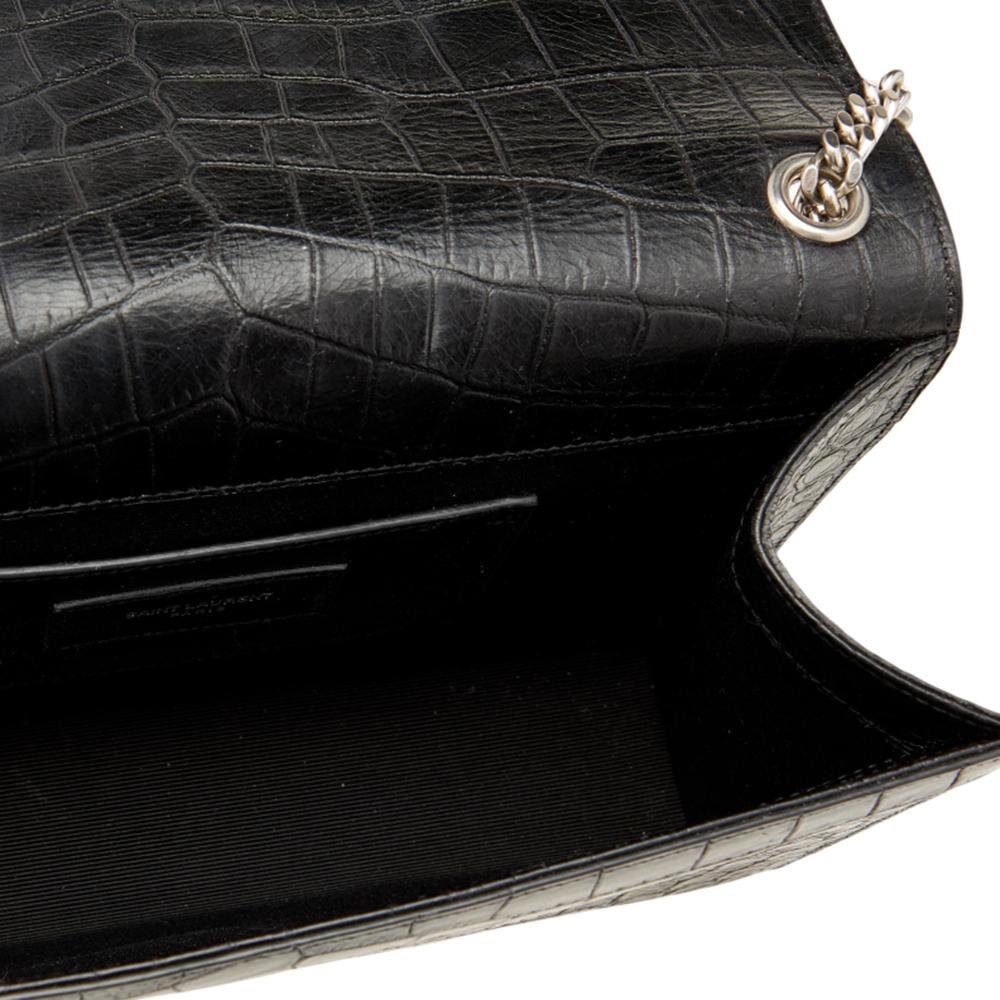 Saint Laurent Black Croc Embossed Leather Medium Kate Tassel Shoulder Bag 6