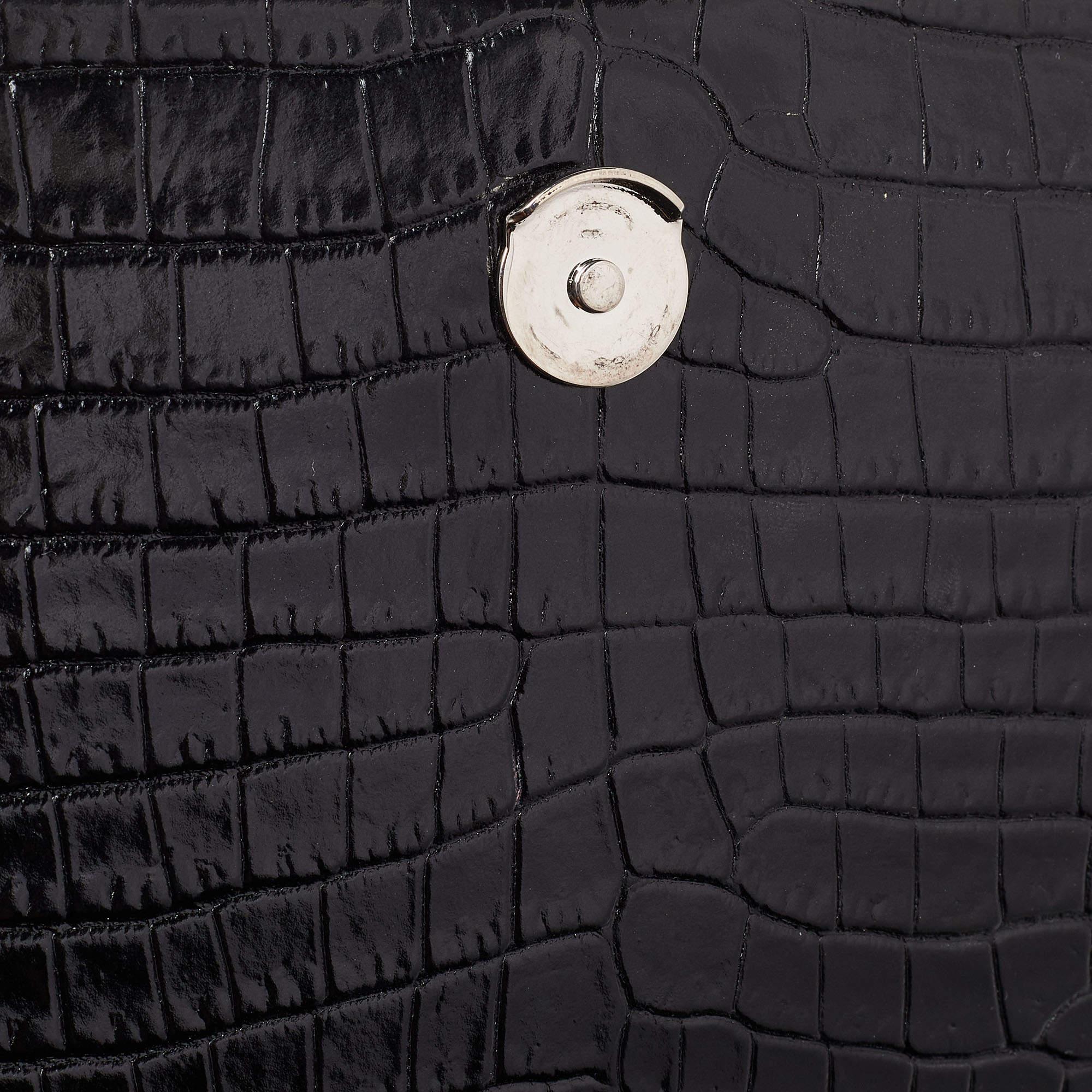 Saint Laurent Black Croc Embossed Leather Medium Kate Tassel Shoulder Bag 6