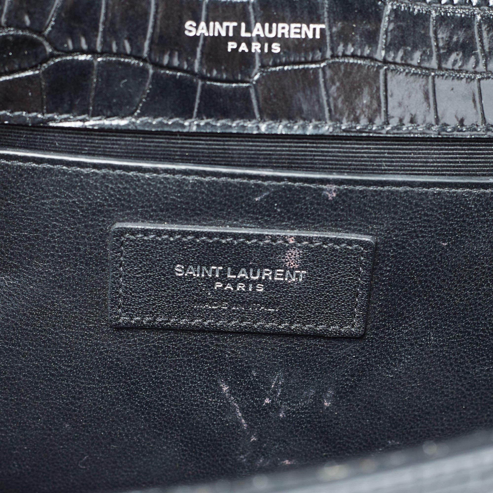 Saint Laurent Black Croc Embossed Leather Medium Kate Tassel Shoulder Bag 9