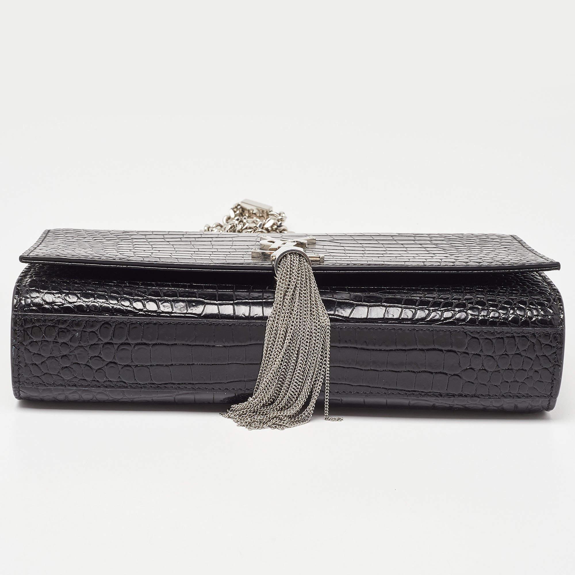 Saint Laurent Black Croc Embossed Leather Medium Kate Tassel Shoulder Bag 1
