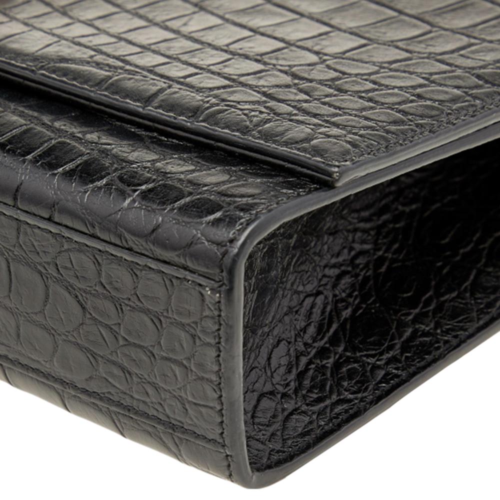 Saint Laurent Black Croc Embossed Leather Medium Kate Tassel Shoulder Bag 2