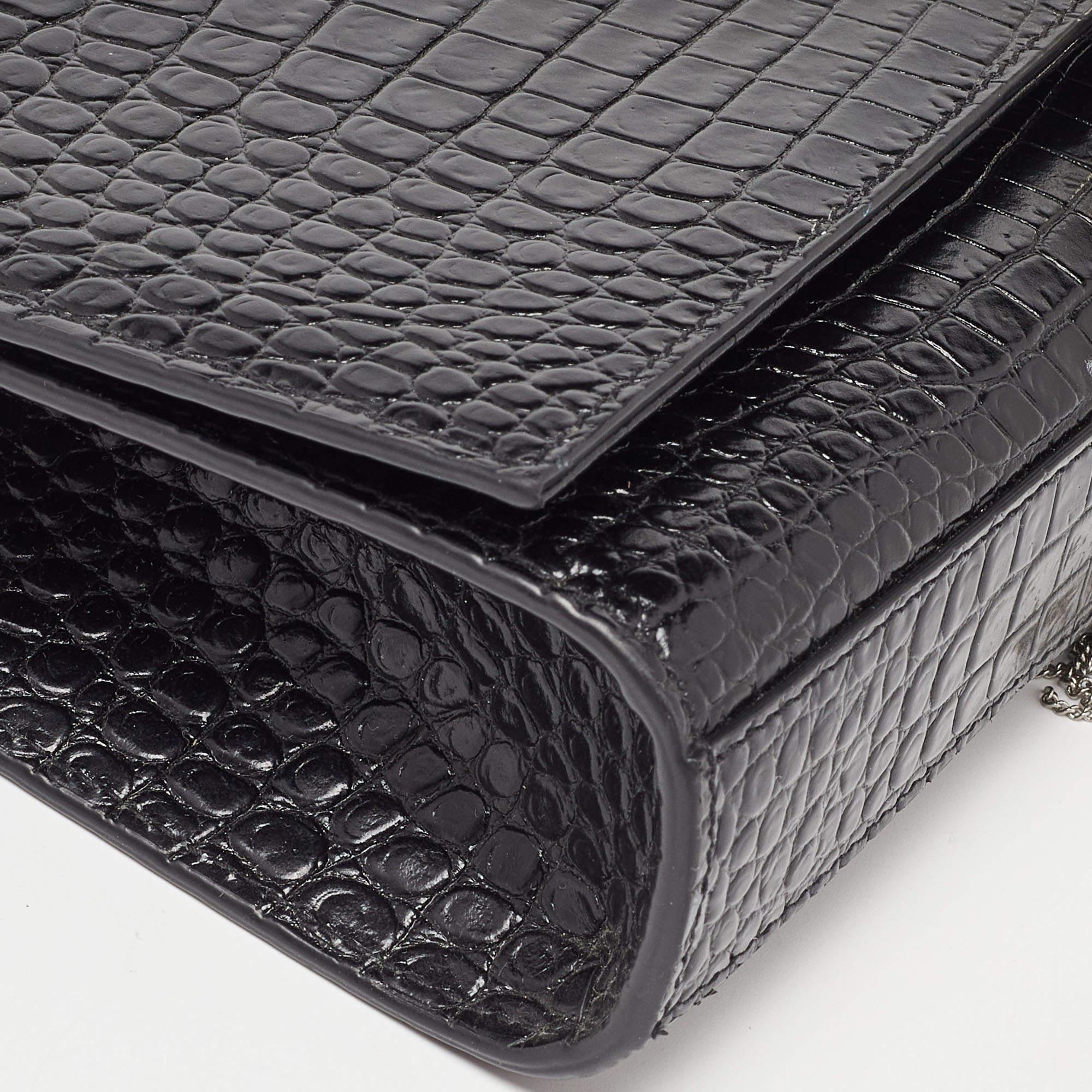 Saint Laurent Black Croc Embossed Leather Medium Kate Tassel Shoulder Bag 2