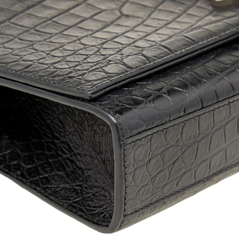 Saint Laurent Black Croc Embossed Leather Medium Kate Tassel Shoulder Bag 3
