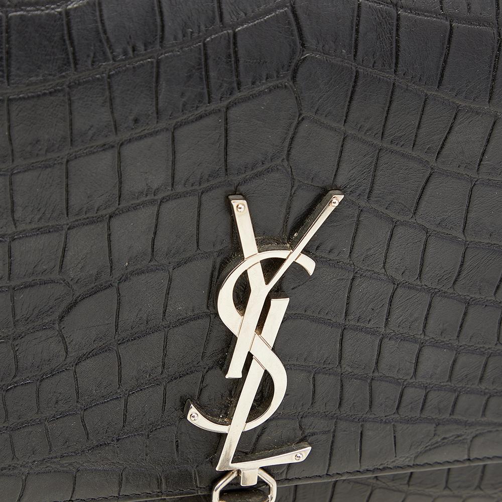 Saint Laurent Black Croc Embossed Leather Medium Kate Tassel Shoulder Bag 4