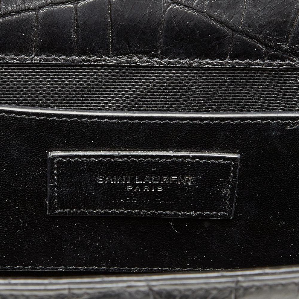Saint Laurent Black Croc Embossed Leather Medium Kate Tassel Shoulder Bag 5
