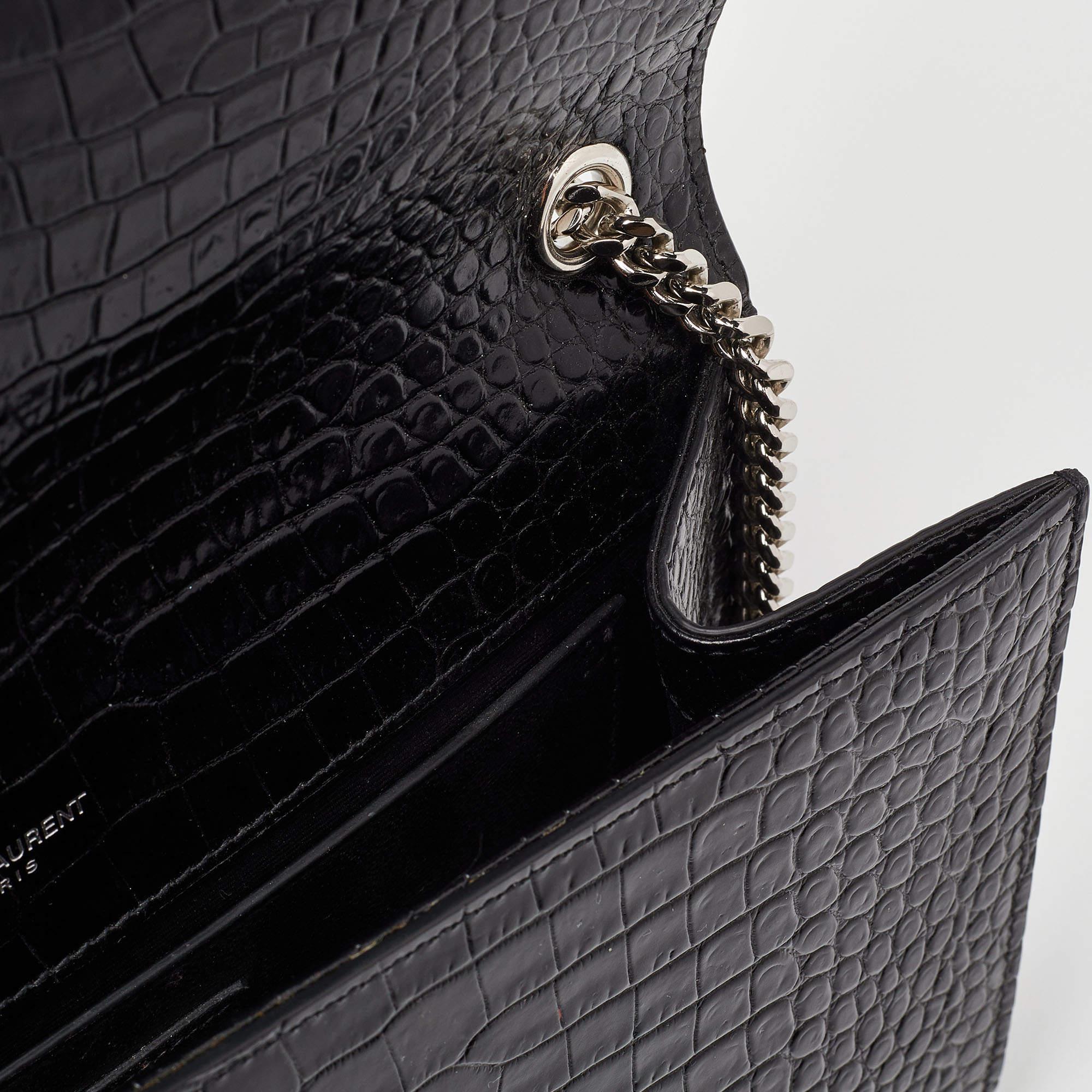 Saint Laurent Black Croc Embossed Leather Medium Kate Tassel Shoulder Bag 5