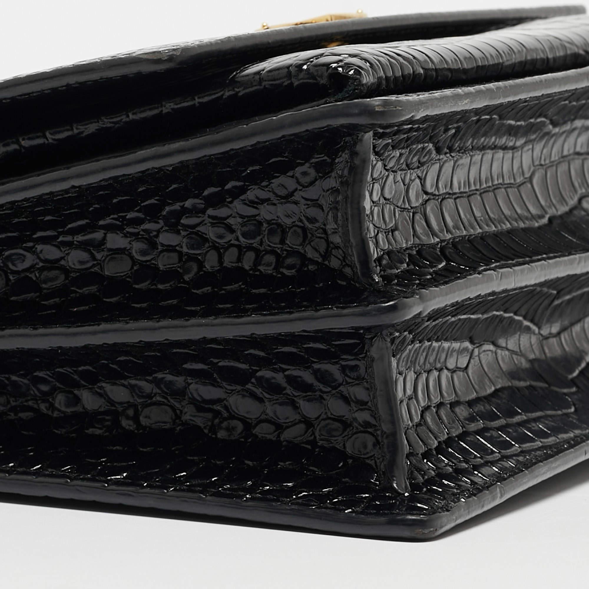 Saint Laurent Black Croc Embossed Leather Medium Sunset Bag 10