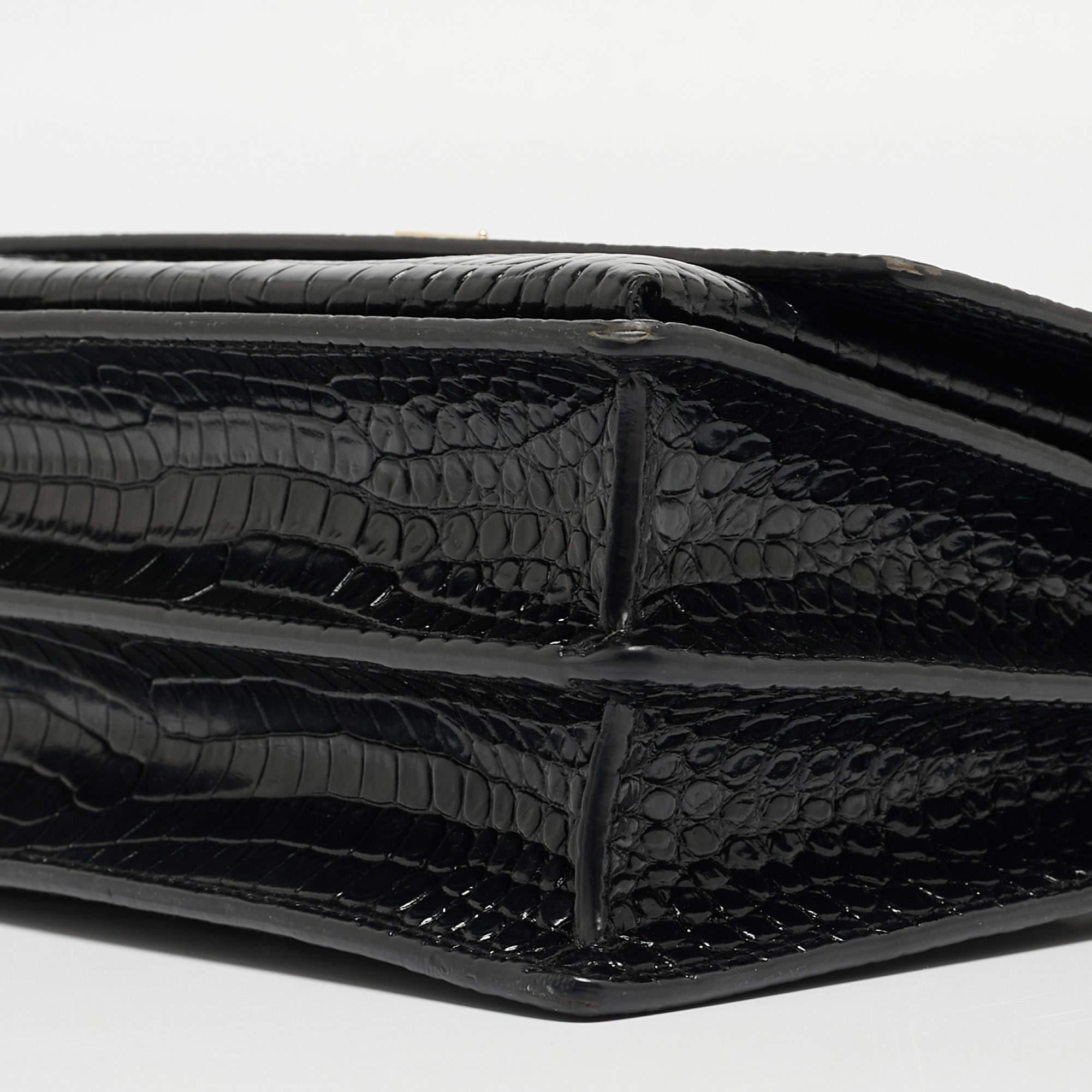 Saint Laurent Black Croc Embossed Leather Medium Sunset Bag 11
