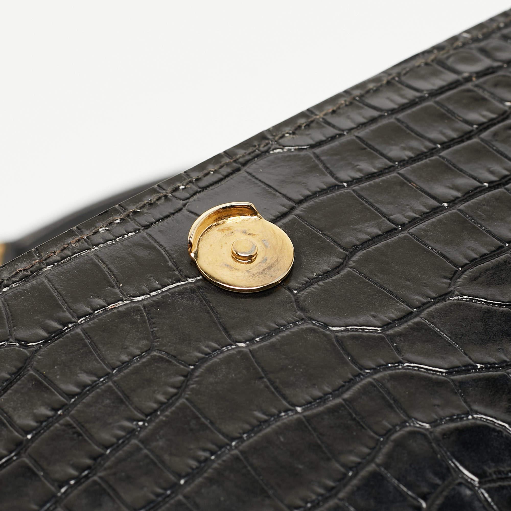 Saint Laurent Black Croc Embossed Leather Medium Sunset Bag 16