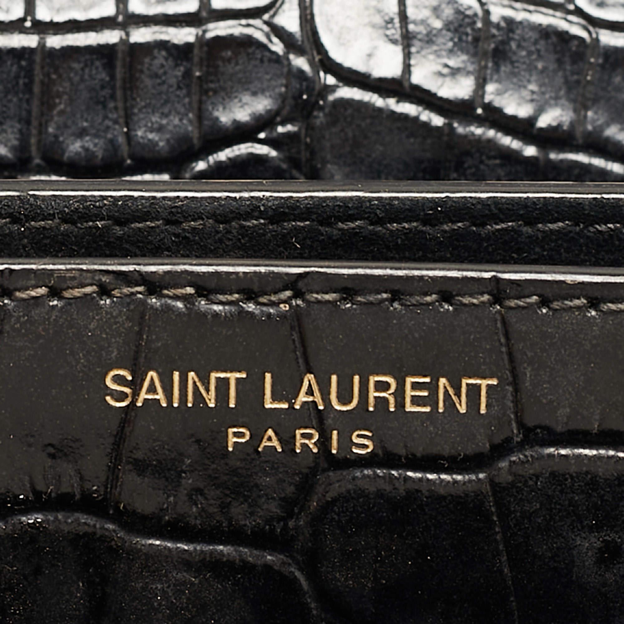 Saint Laurent Black Croc Embossed Leather Medium Sunset Bag 1