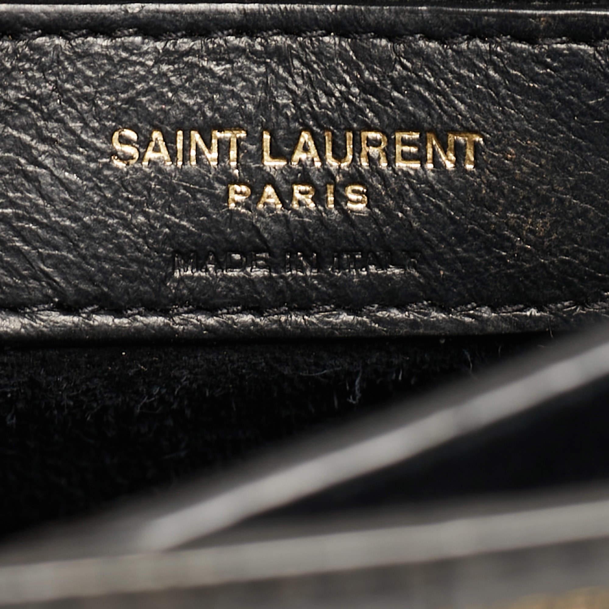 Saint Laurent Black Croc Embossed Leather Medium Sunset Bag 2