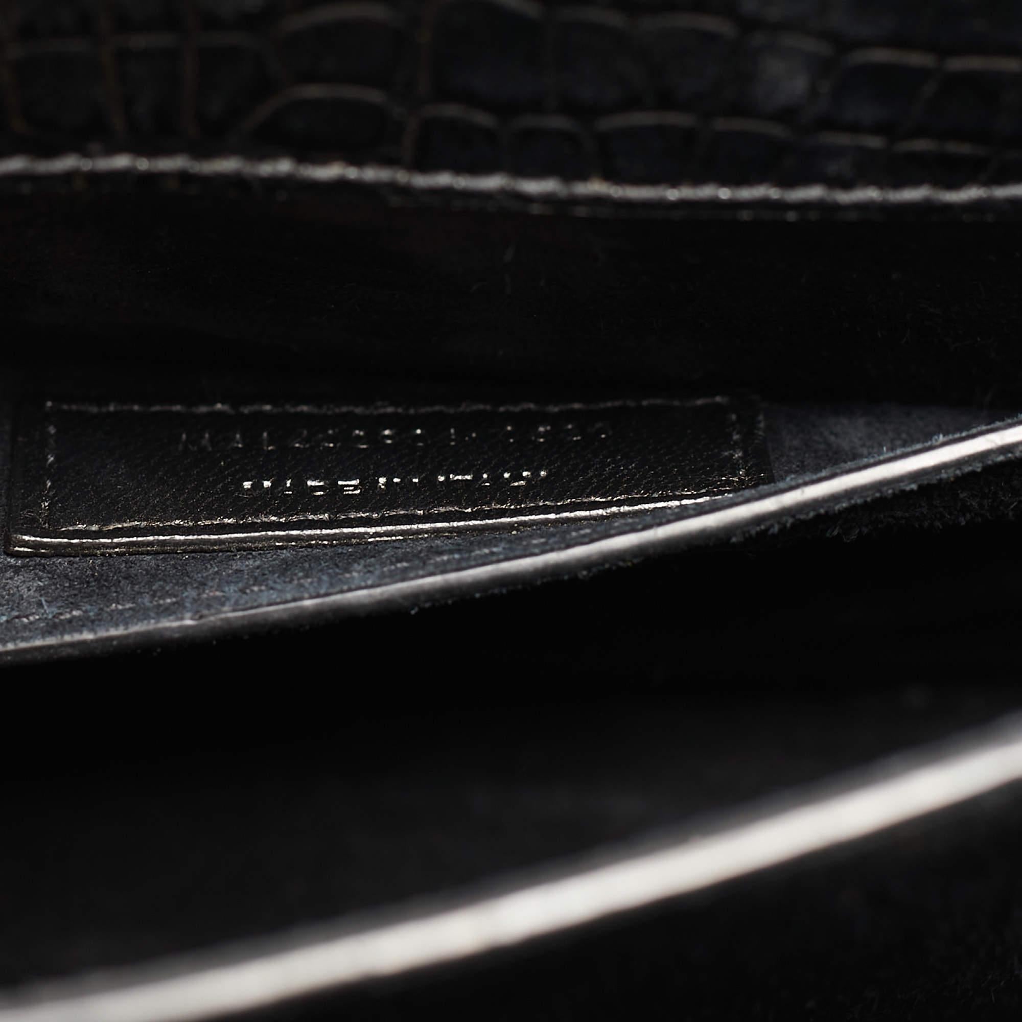 Saint Laurent Black Croc Embossed Leather Medium Sunset Bag 3