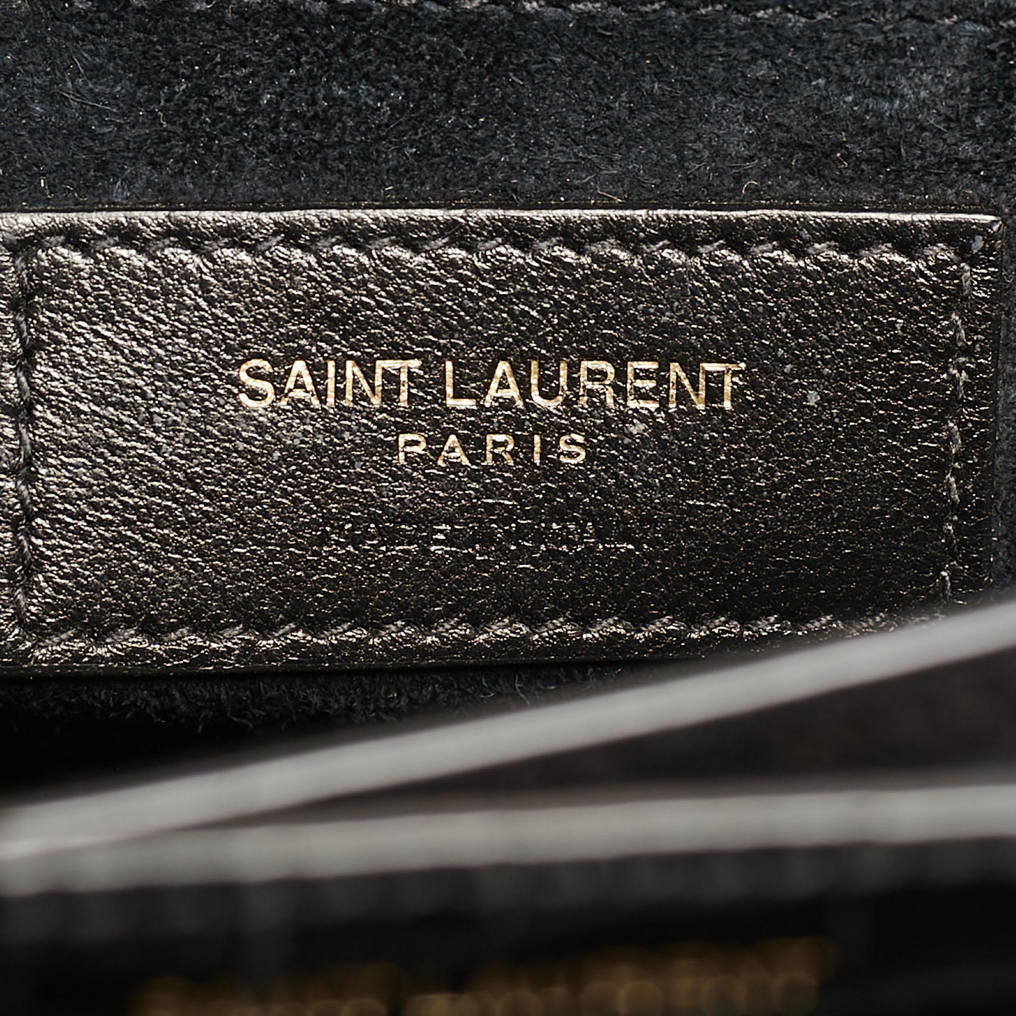 Saint Laurent Black Croc Embossed Leather Medium Sunset Shoulder Bag 6