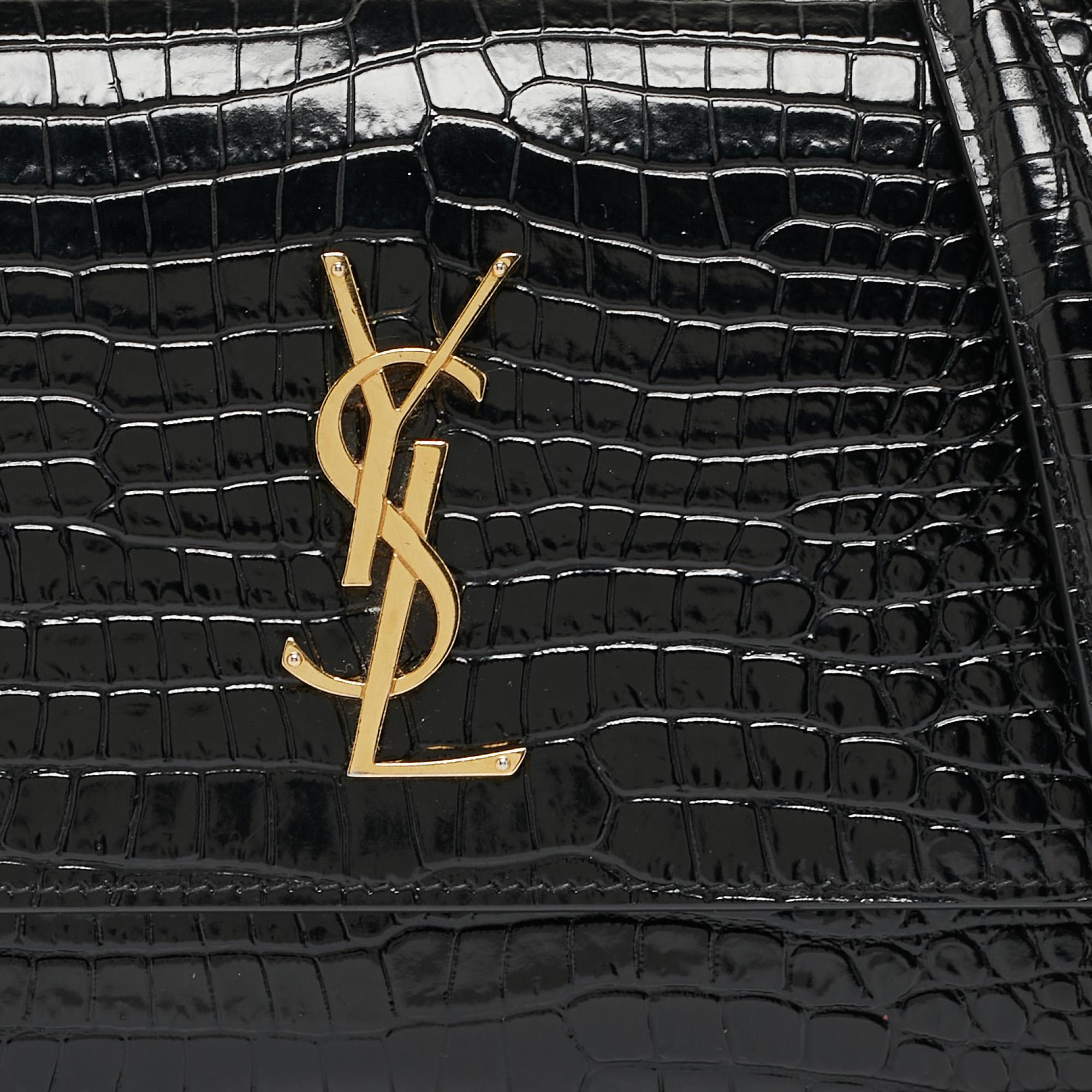 Saint Laurent Black Croc Embossed Leather Medium Sunset Shoulder Bag 14
