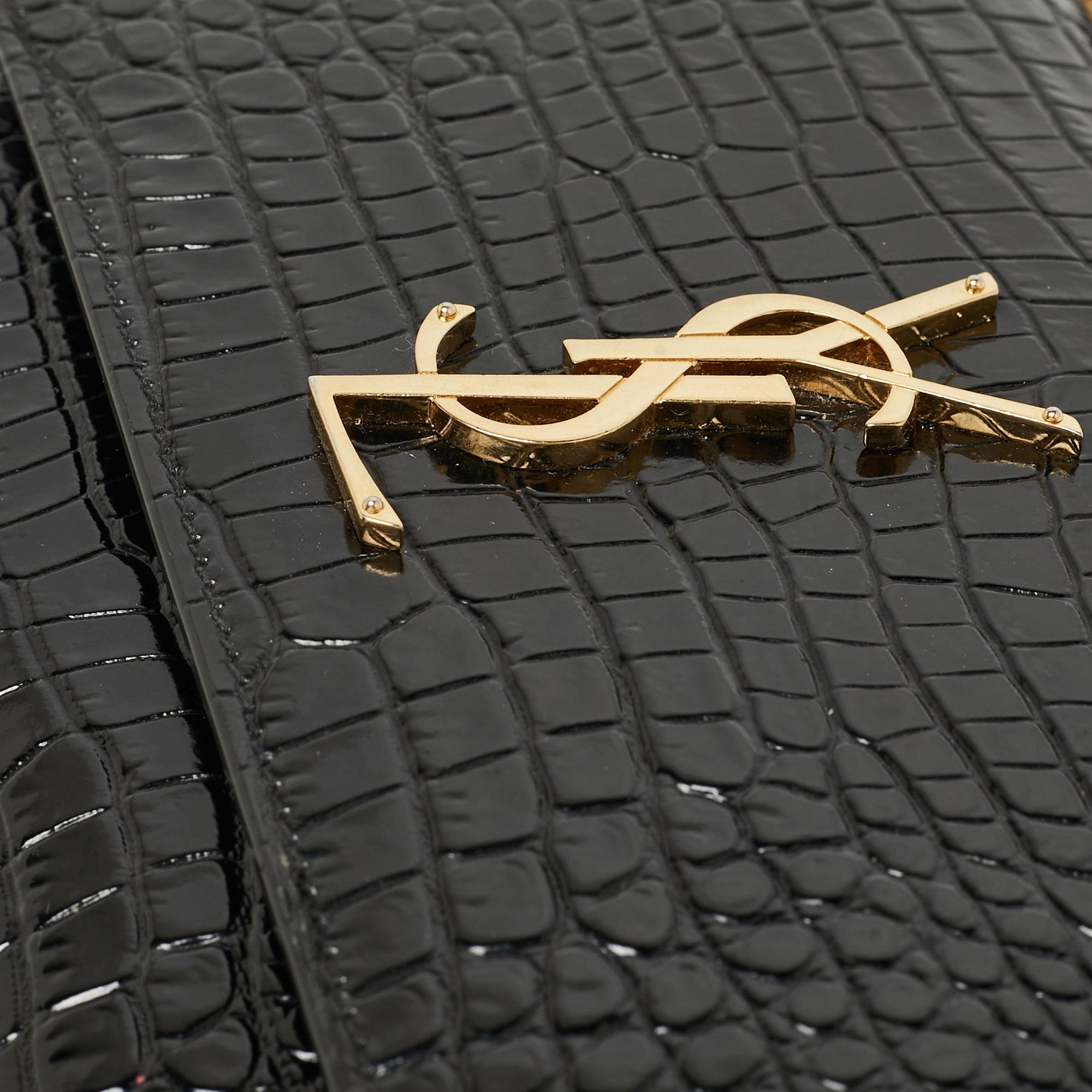 Saint Laurent Black Croc Embossed Leather Medium Sunset Shoulder Bag 1