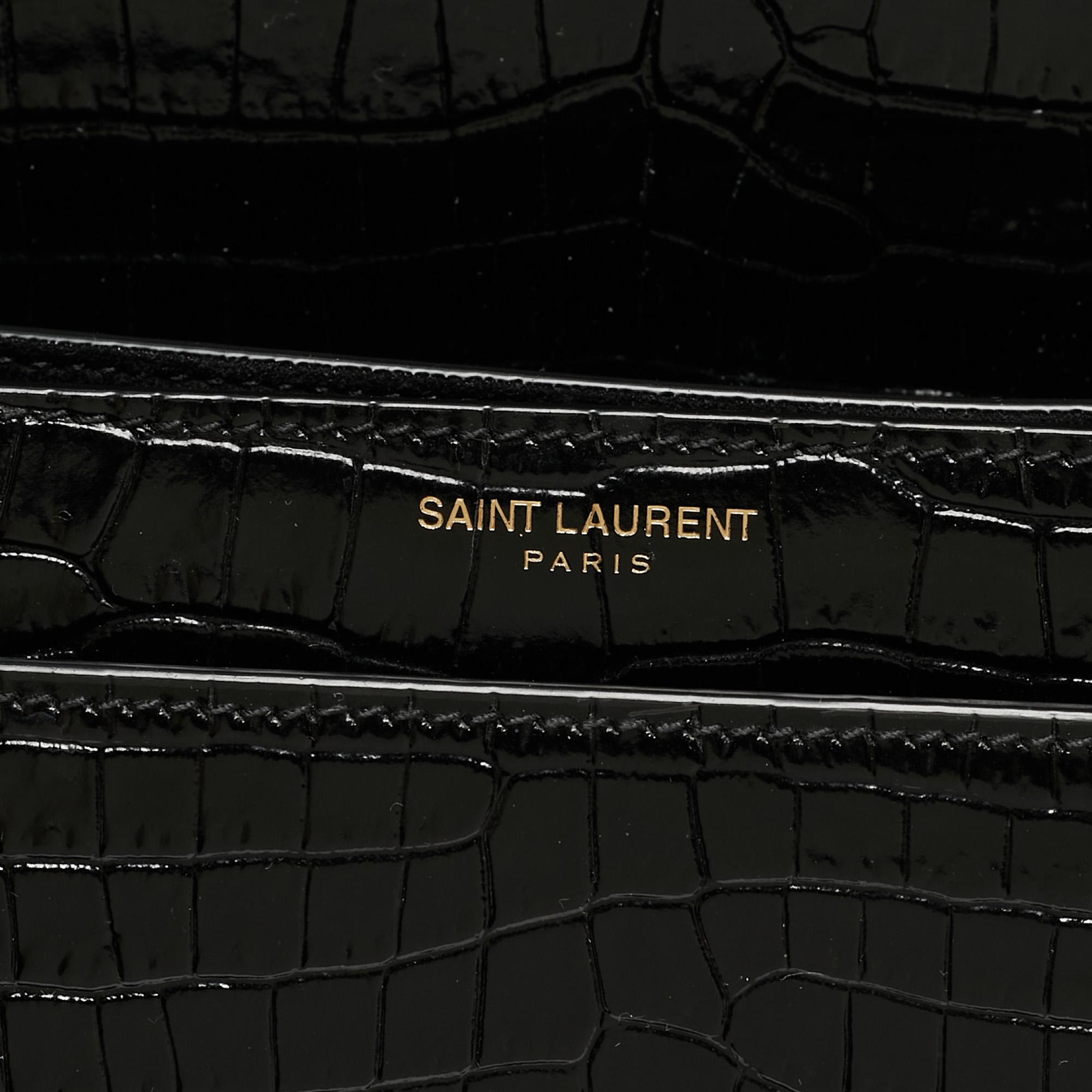 Saint Laurent Black Croc Embossed Leather Medium Sunset Shoulder Bag 3