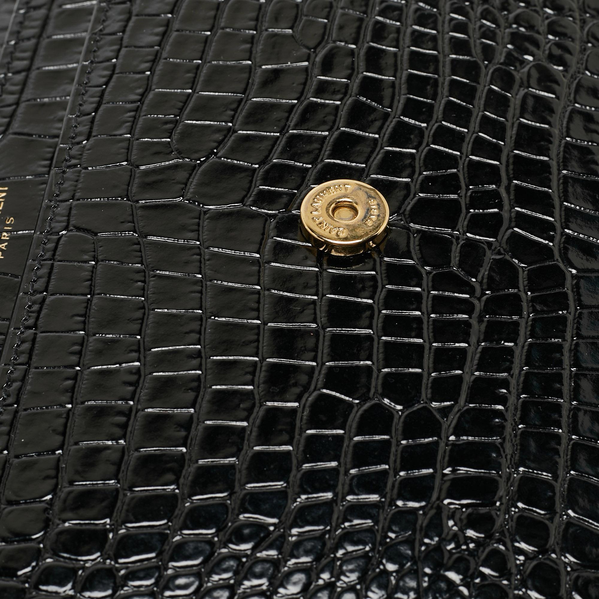 Saint Laurent Black Croc Embossed Leather Medium Sunset Shoulder Bag 4